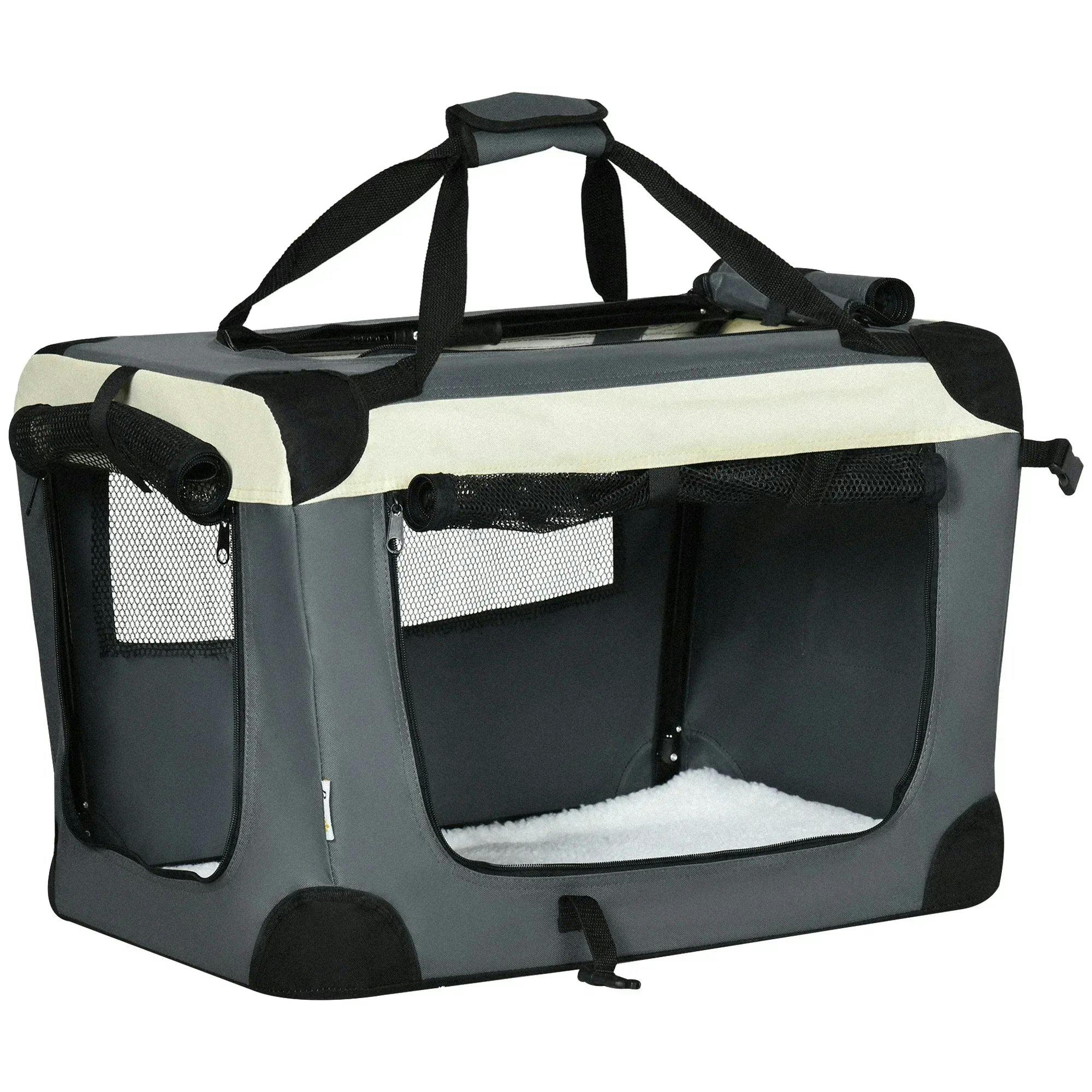 B&Q - 60Cm Foldable Pet Carrier Bag Soft Travel Dog Crate For Mini Dogs Grey - Image 6