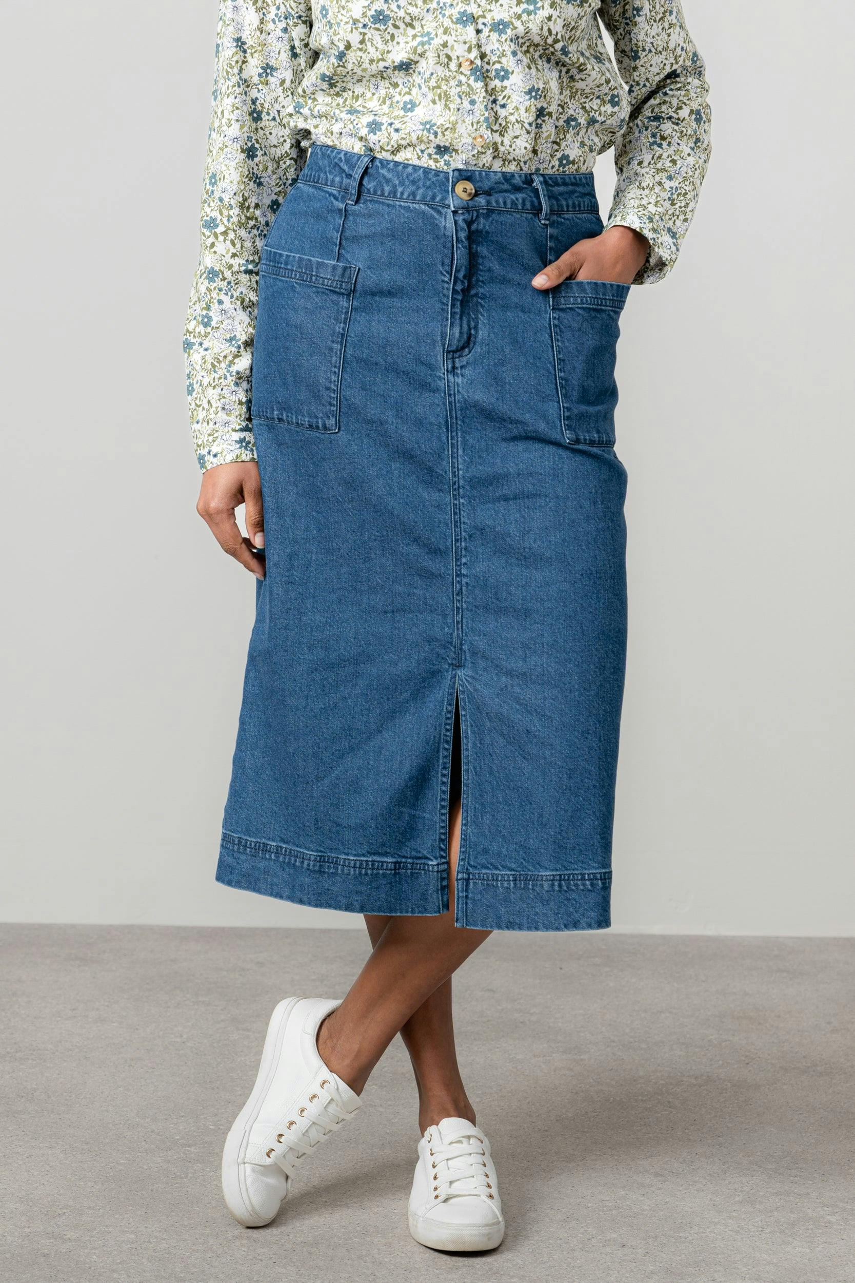 Lily & Me Blue Penrose Denim Midi Skirt - 08