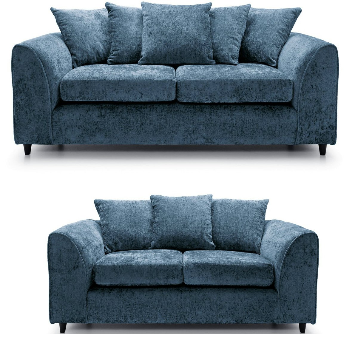 Furnishings For Less Blue Monaco Chenille Fabric Sofa Suite