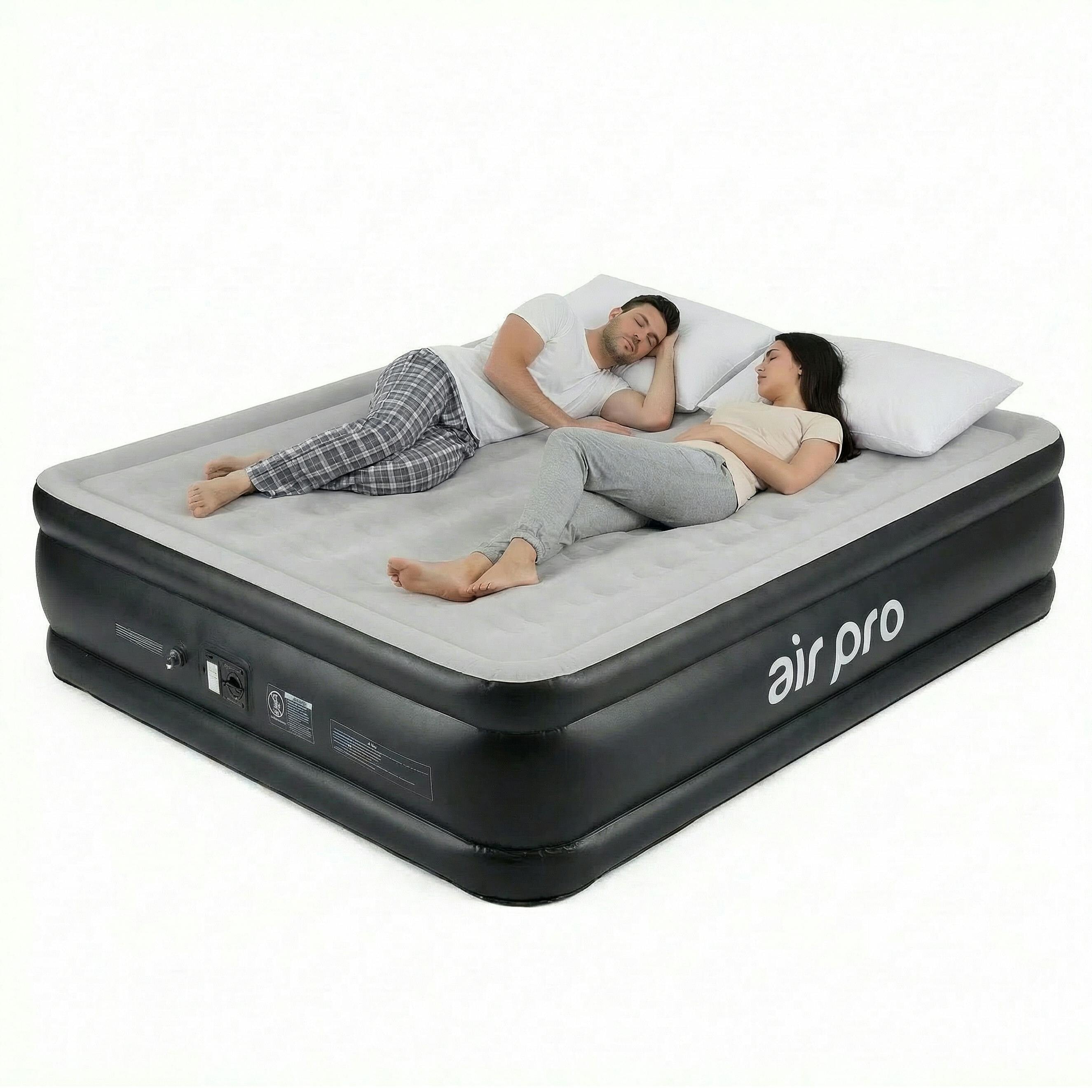 Air Pro Black Inflatable Air Mattress - Soft Surface Built-In Electric Pump - King