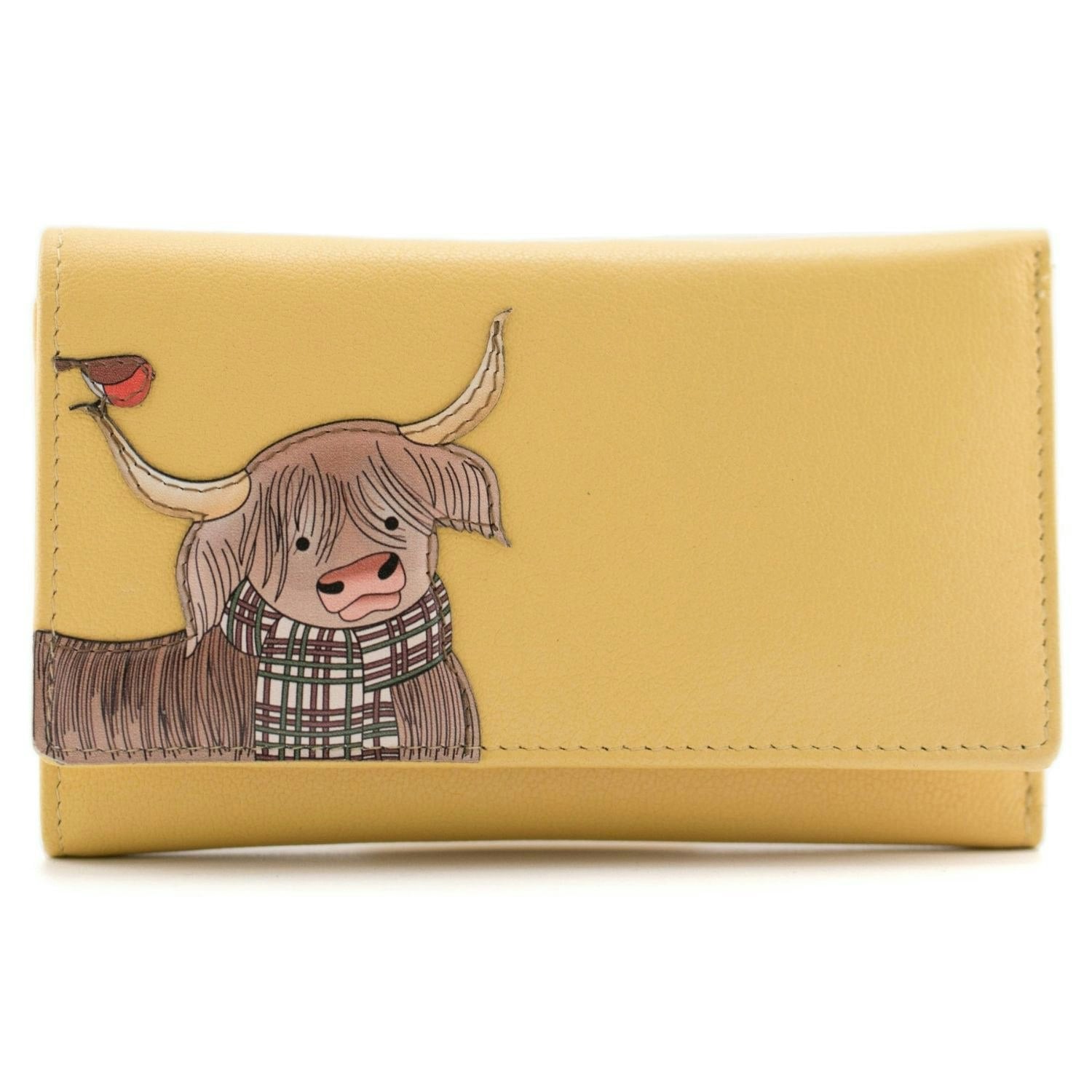 Mala Leather Yellow Callum Highland Cow Leather Rfid Trifold Purse
