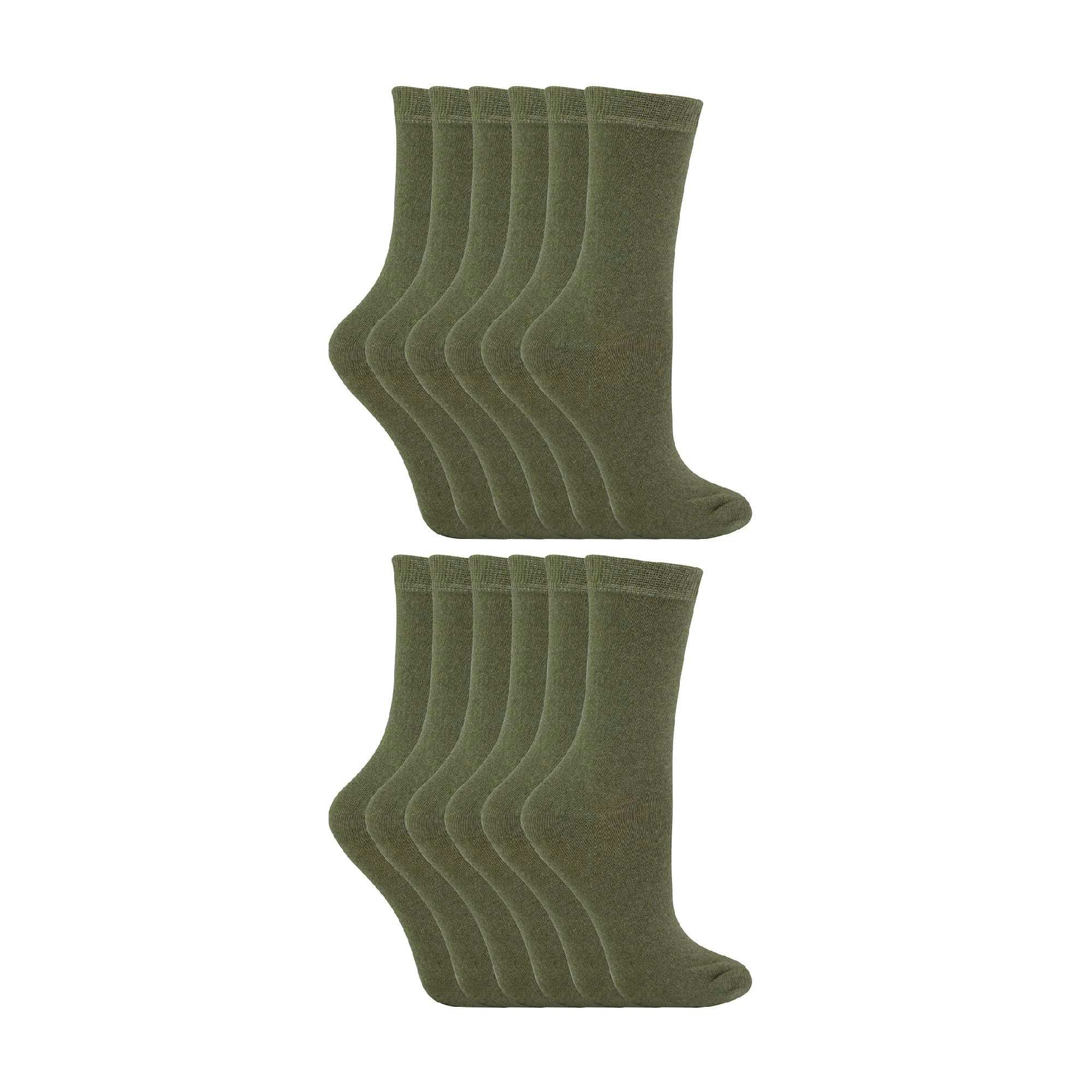 Sock Snob 12 Pair Kids Soft Cotton Colourful Casual Plain Dress Socks - 9-12 Uk - Khaki