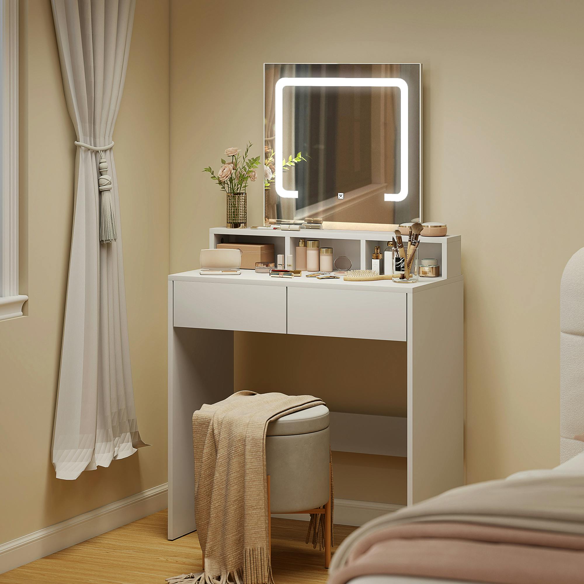 Rackhams Black Dressing Table With Mirror, Drawers, For Bedroom,