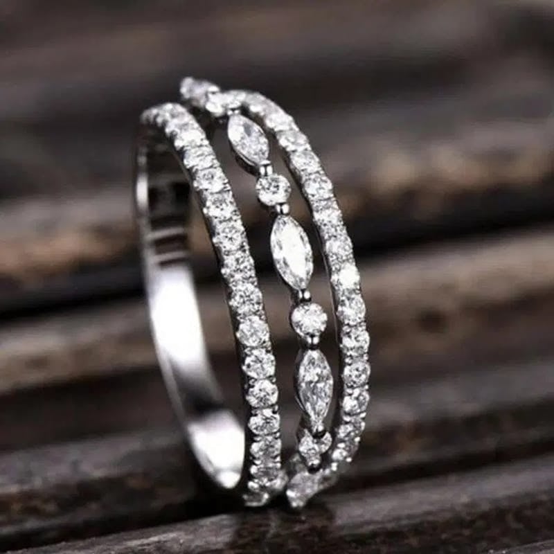 The Colourful Aura Women's Silver Parallel Stone Open Band Ring Size 6 - Image 5