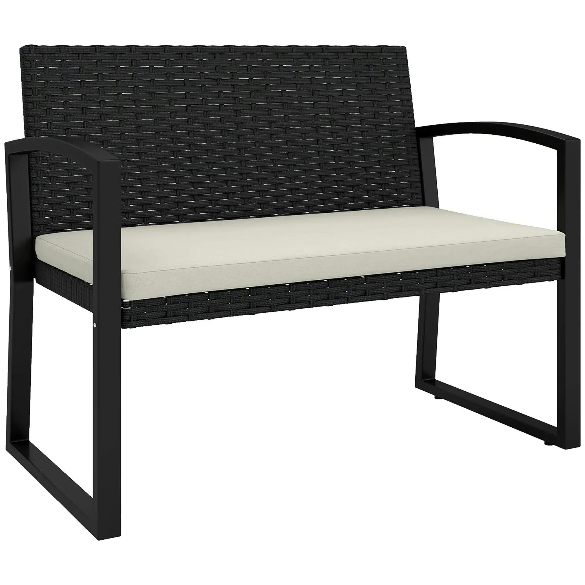 Outsunny Unisex Beige Seater Rattan Garden Bench With Cushion, Steel Frame, Size 2 - Image 4