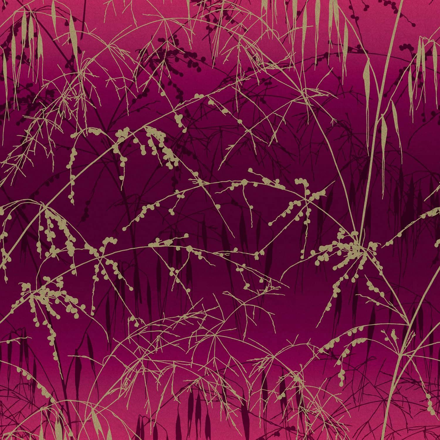 Photos - Wallpaper Rackhams Meadow Grass  | Damson & Soft Gold