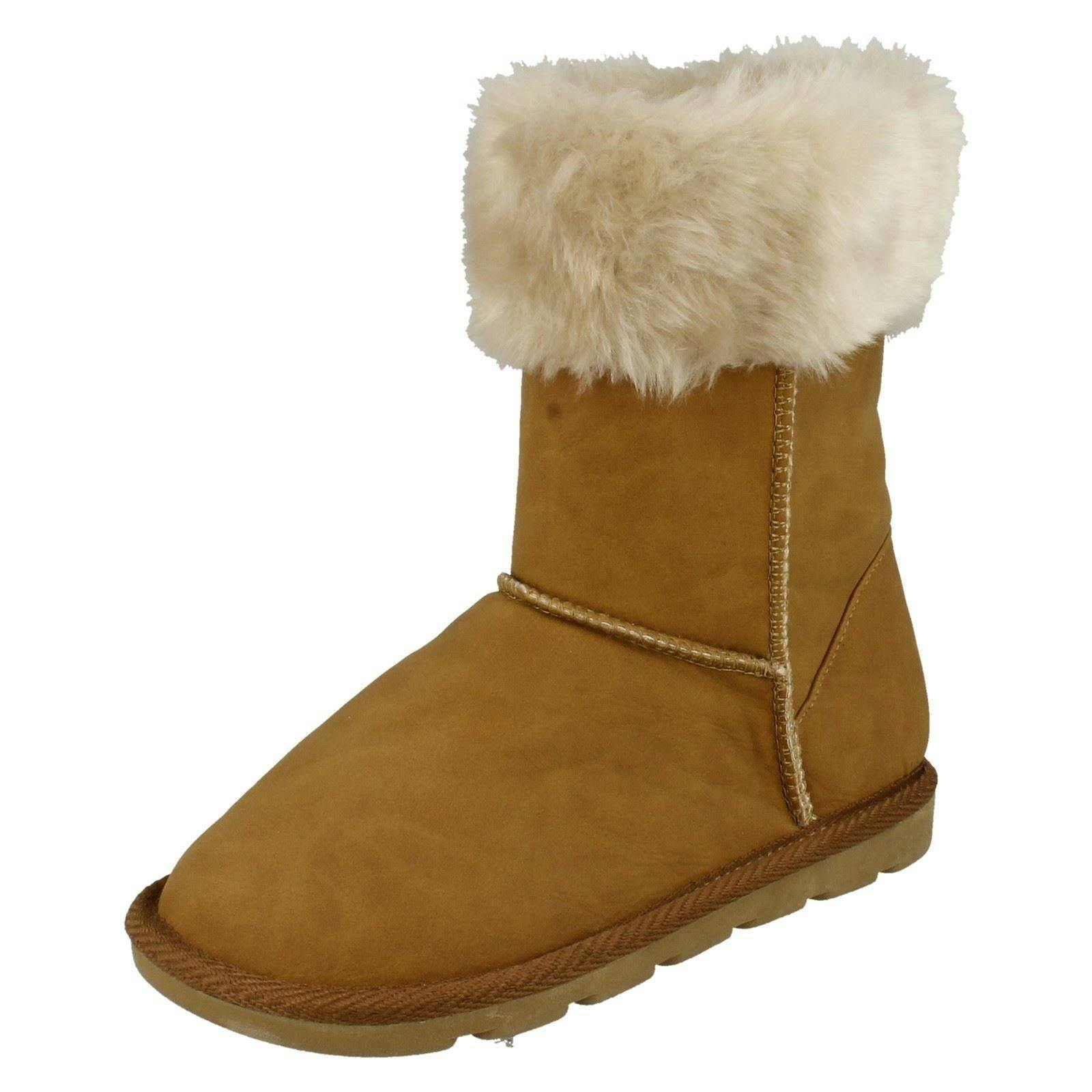 Spot On Girls Faux Fur Trim Casual Boots - Tan - Uk 6 Infant