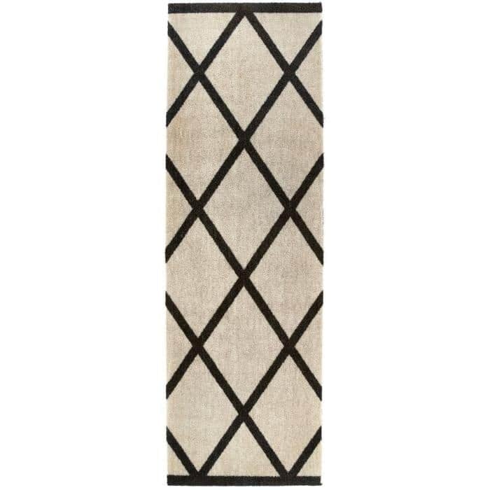 The Rugs Black/Cream Geometric Washable Border Geo Mat And Runner - 50X150 Cm