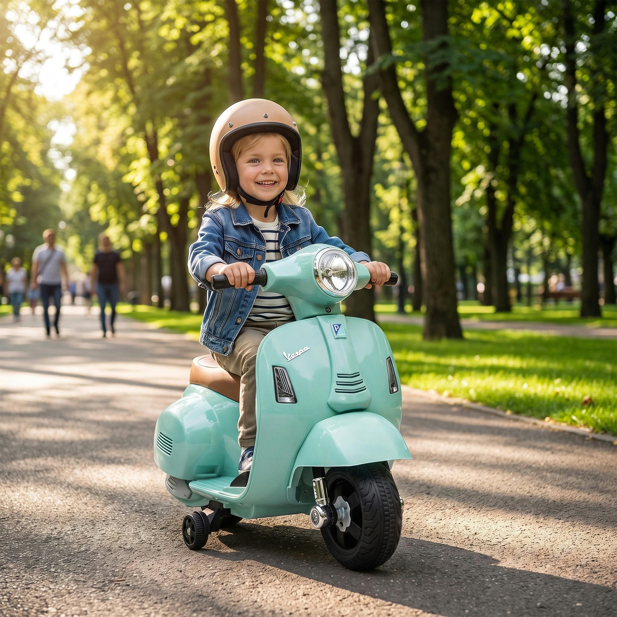 Homcom Green Vespa Licensed Kids Ride On Motorcycle, 6V Battery Powered,