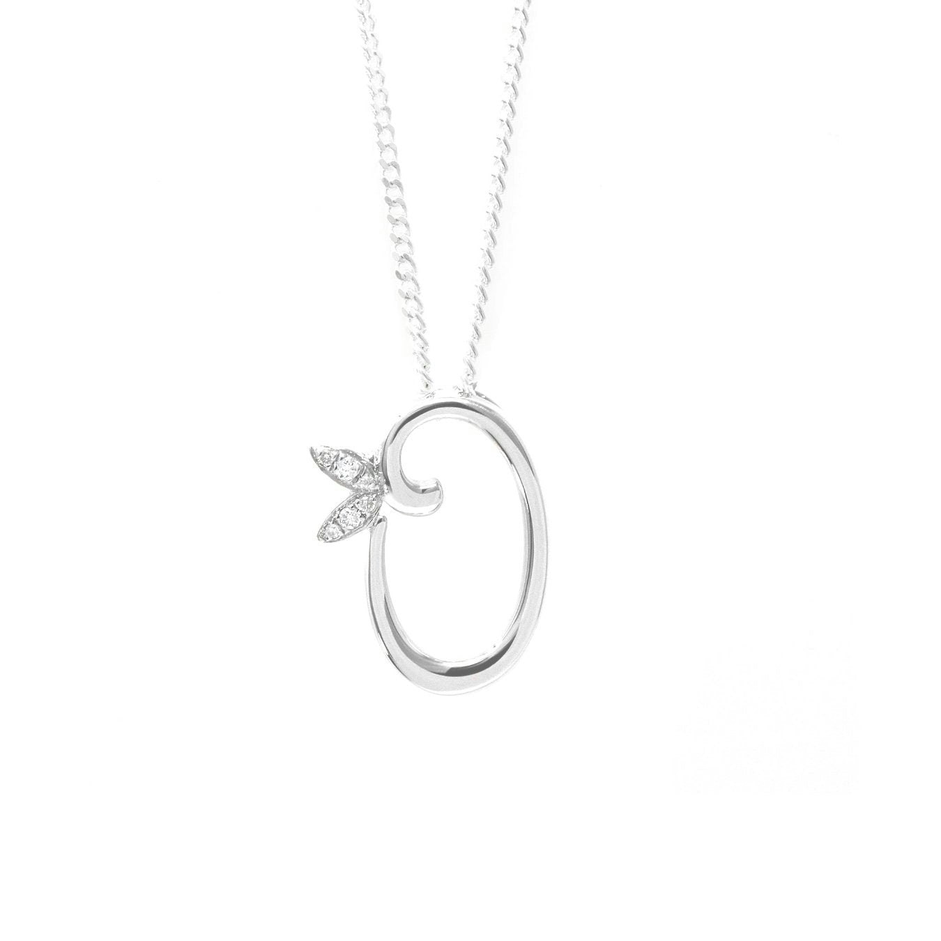 Say It With Silver Winged Diamond Initial Necklace - Sterling - 18" - O