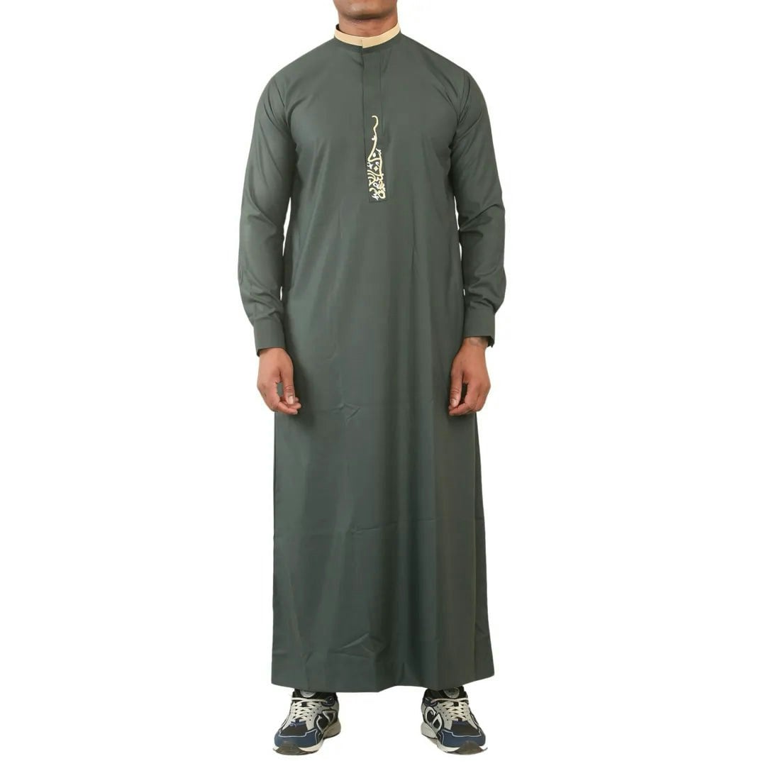 Thobez Men's Green Ed-200 - Nehru Round Collar Embroidery Thobe - 60