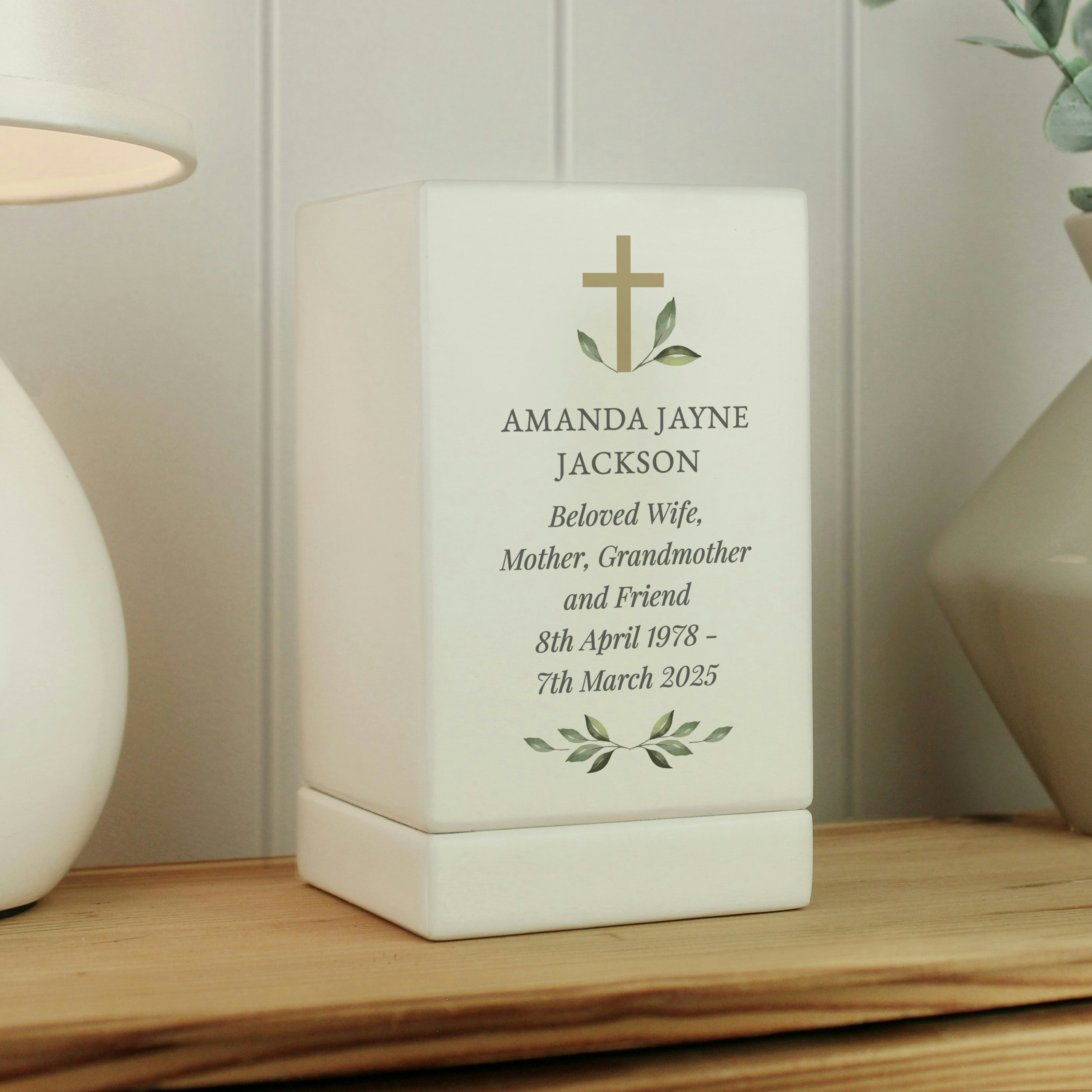 Personalised Memento Company Personalised Memorial Cross Small Wooden Urn