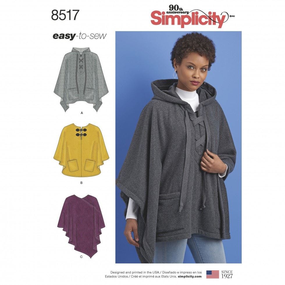 Simplicity Women's Sewing Pattern 8517, Ponchos For A (Xs-S-M-L-Xl) - Easy - A (Xs-S-M-L-Xl)