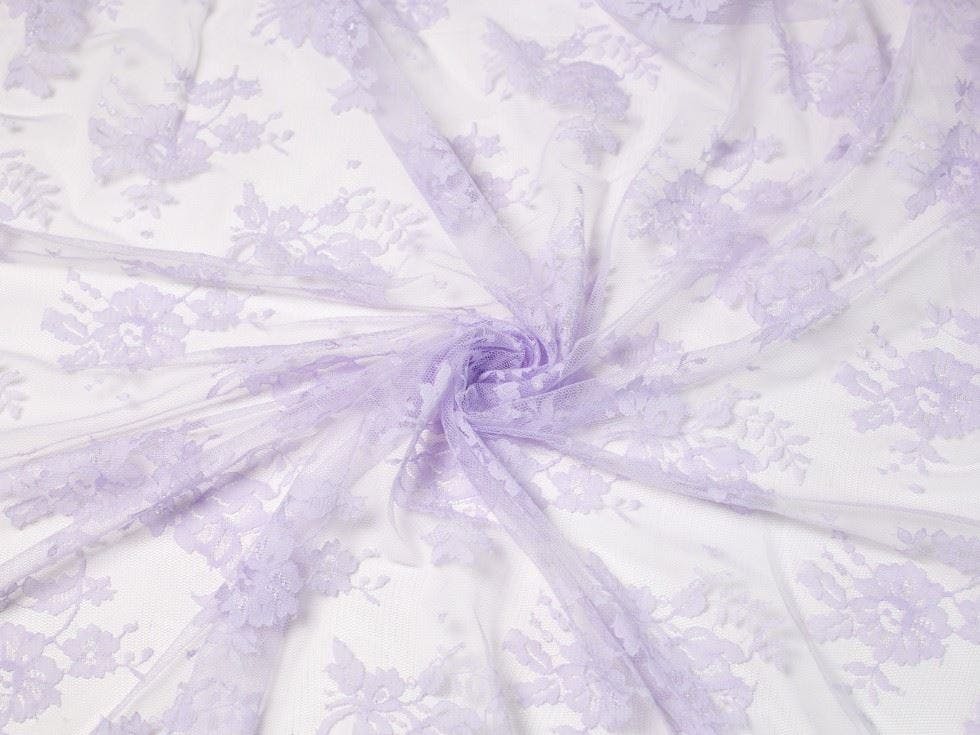 Minerva Light/Lilac Core Range Deadstock Chantilly Tulle Lace Fabric - Flowers Design Dressmaking Fabric, 130 Cm / 52" Wide - Per Metre