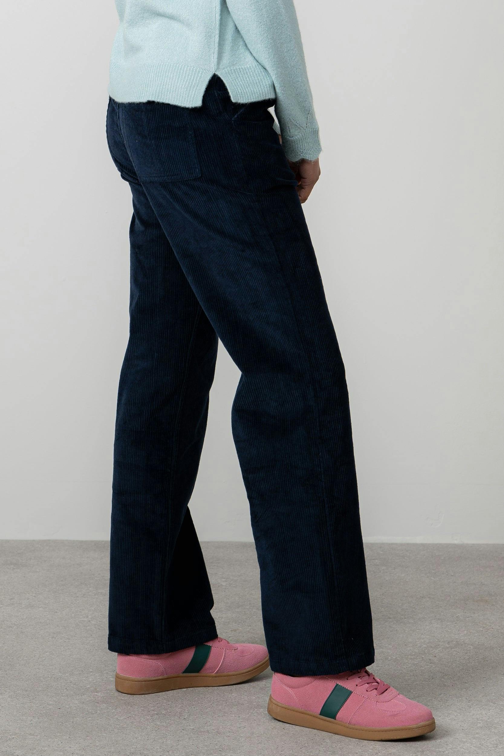 Lily & Me Strachan Stretch Cord Wide Leg Trouser Navy - 10 - Long - Navy