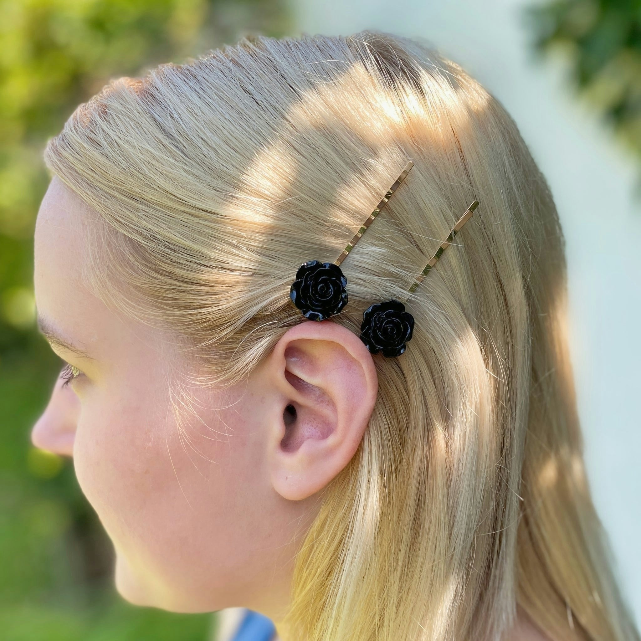 Queenmee Accessories Black Slides Rose Hair Clip