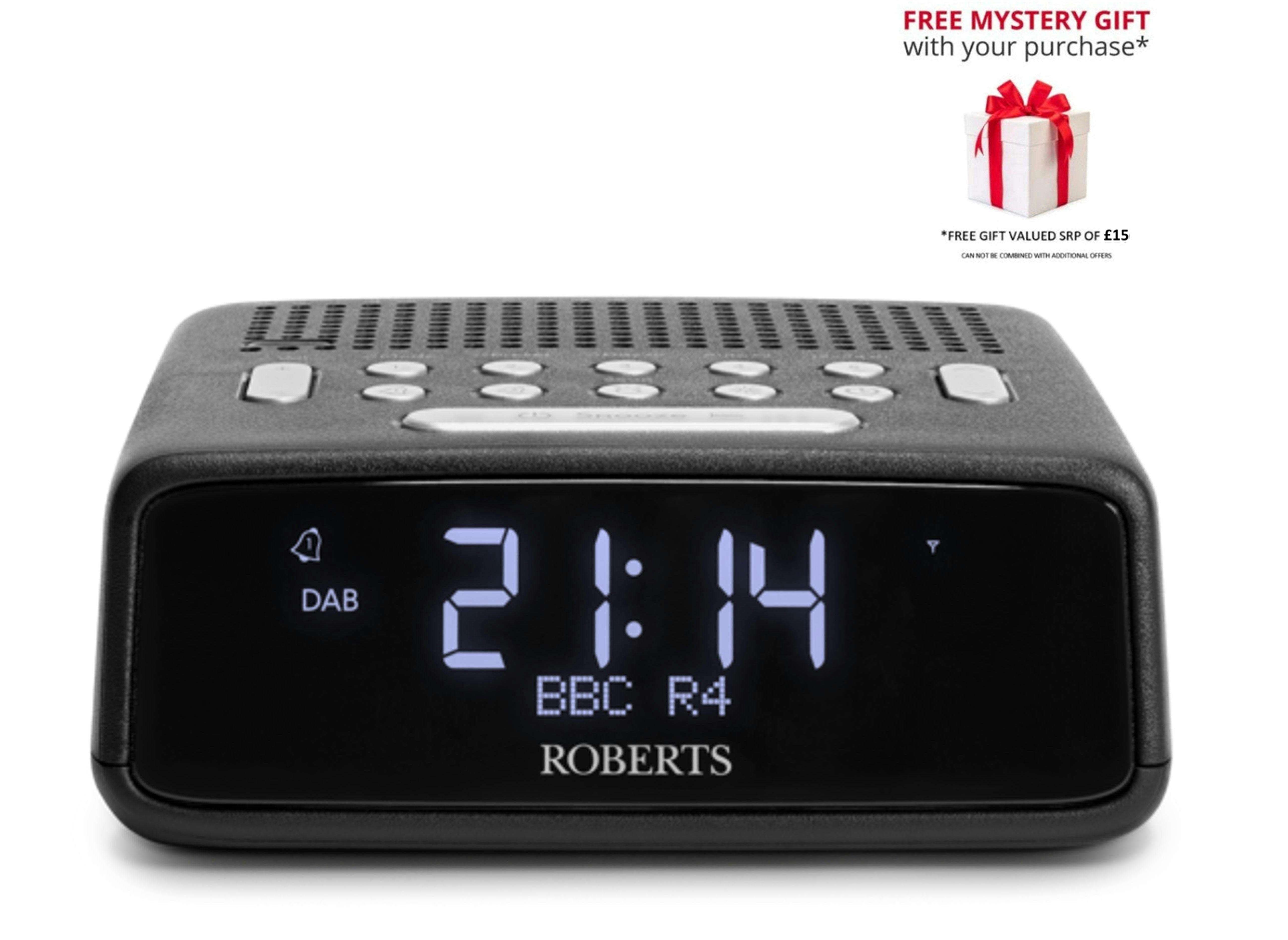Roberts Black Ortusdab Fm/Dab/Dab+ Bluetooth Digital Clock Radio - Free Gift Rrp £15