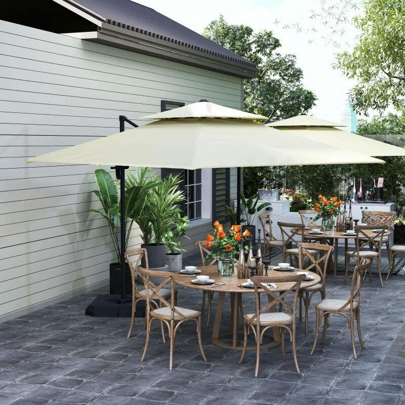 Outsunny 360 Cantilever Parasol Roma Umbrella W/ Base Weights, Beige - Image 6