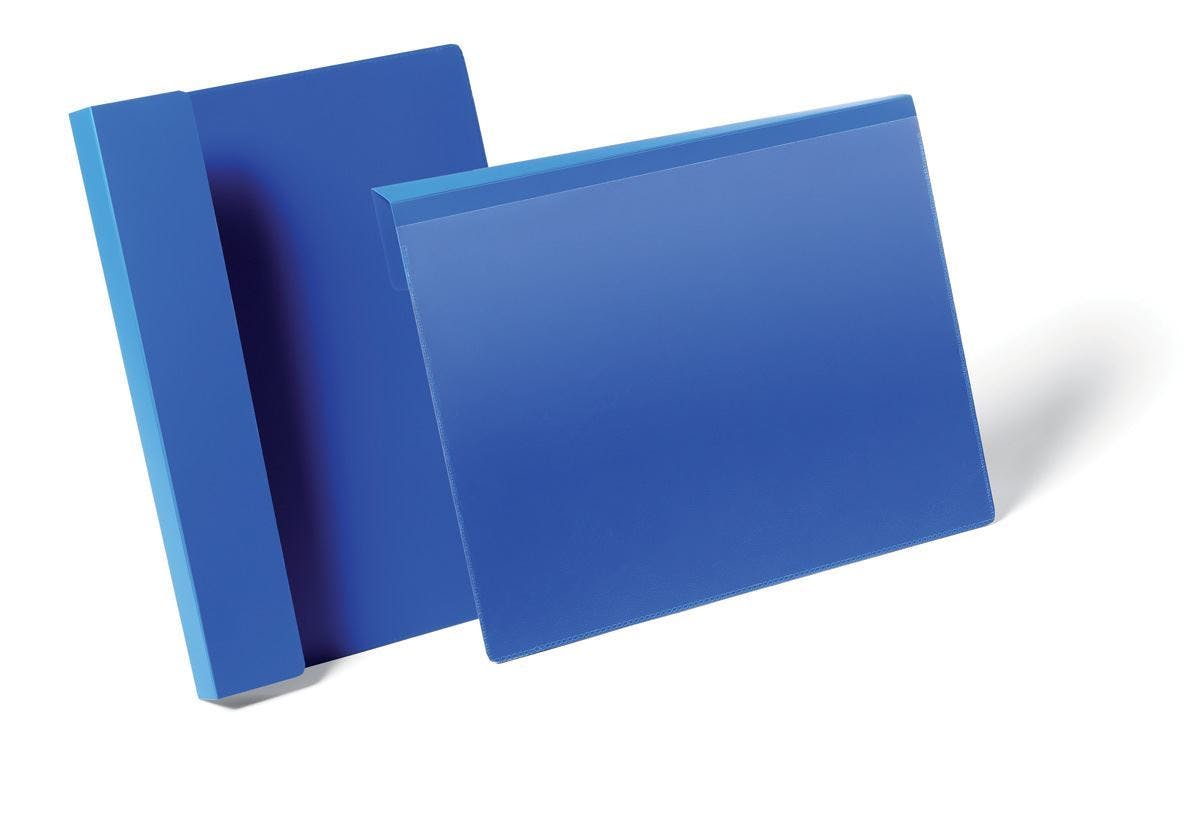 Durable Blue Hanging Ticket Holder Label Pocket Document Pouch | 50 Pack | A4