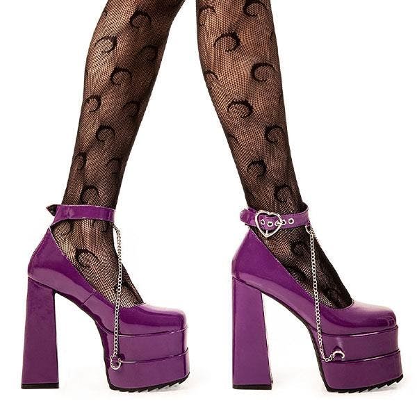 Lamoda Women's Purple Sweetheart Patent Platform Heels - Chunky Gothic Festival Uk3 - Uk3