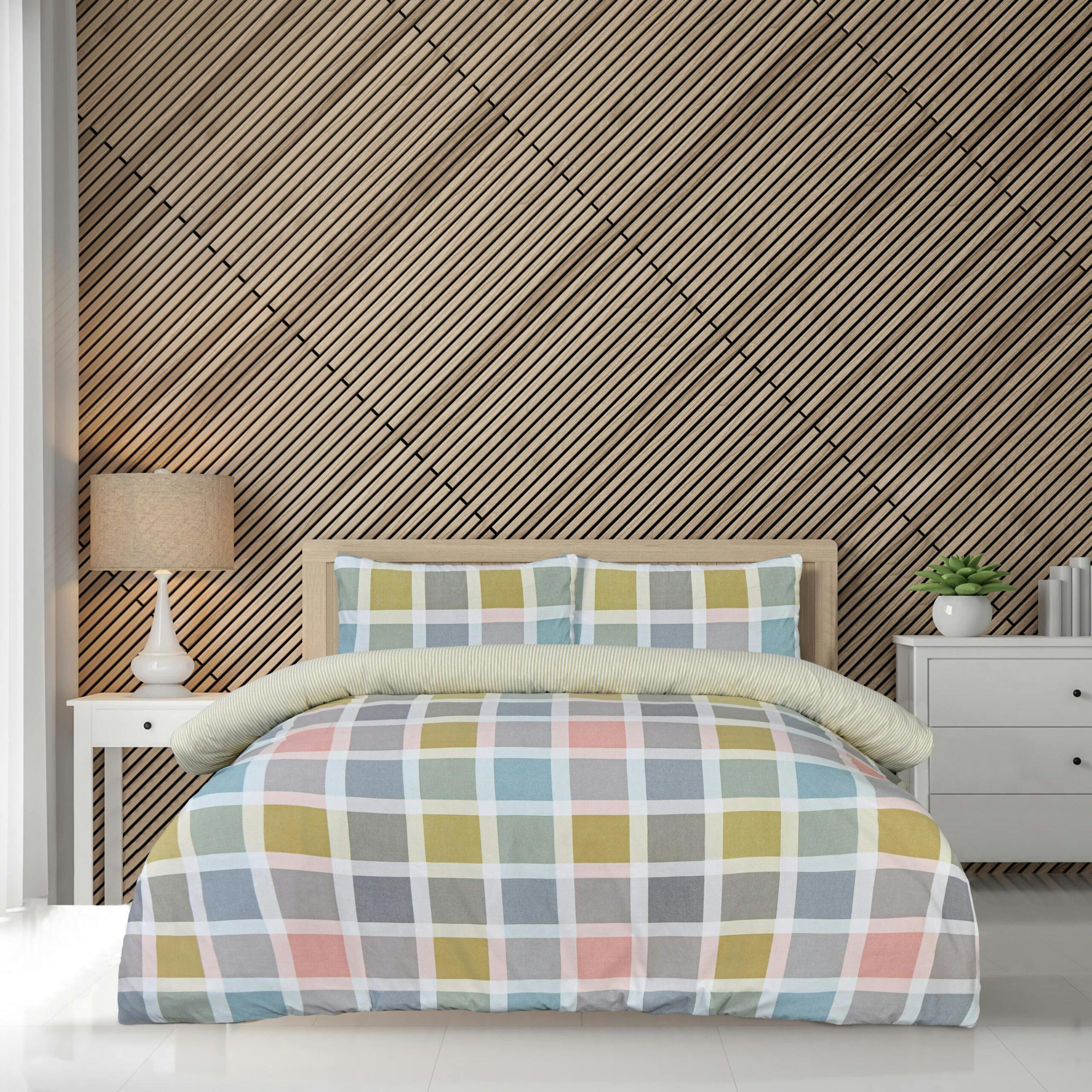 Smart Living Gold Luxury Super Soft Crosshatch Check Duvet Cover With Pillowcase - Double (200Cm X 200Cm)