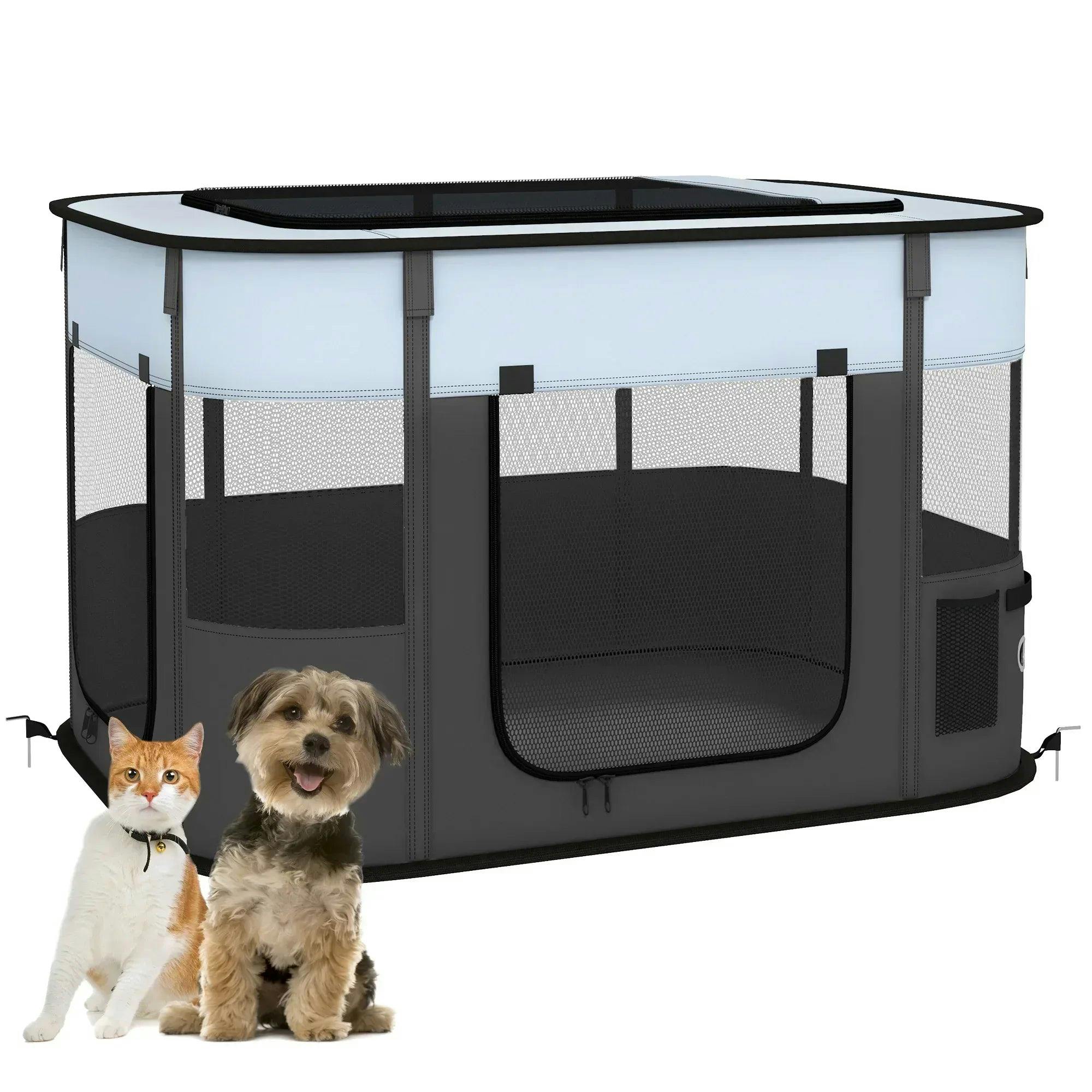 Pawhut Grey Portable Dog Pen For Puppies, Rabbits, Kittens, Guinea Pigs In | Size: Medium - Image 4