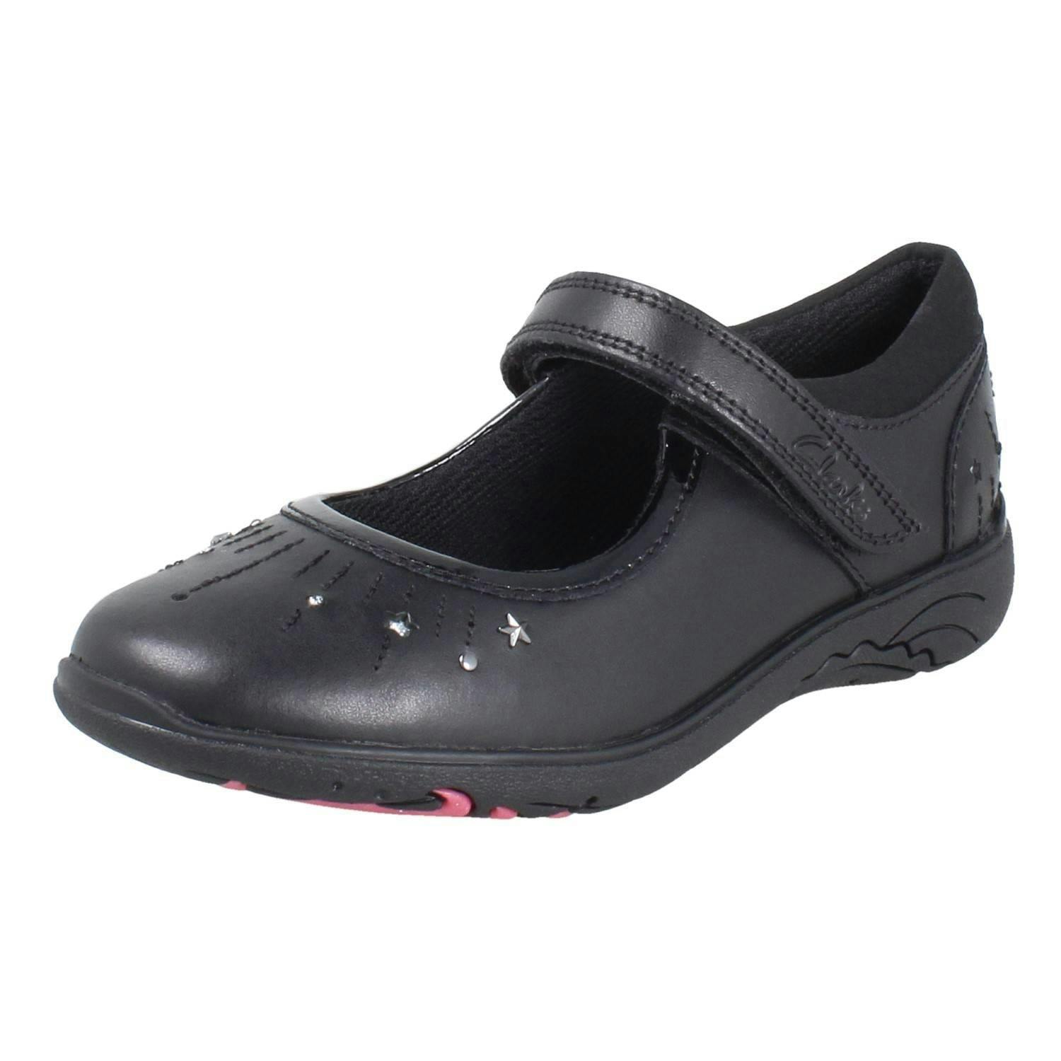 Clarks Girls Black Playprints Mary Jane School Shoes Relda Wish - Leather - Uk 8.5 Child - E