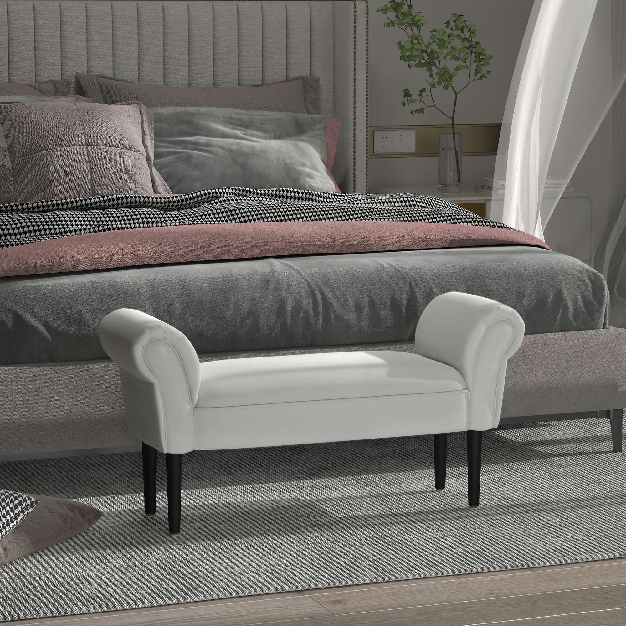 Homcom Grey Bed End Chaise Lounge Window Seat Arm Bench Hallway Wood Legs