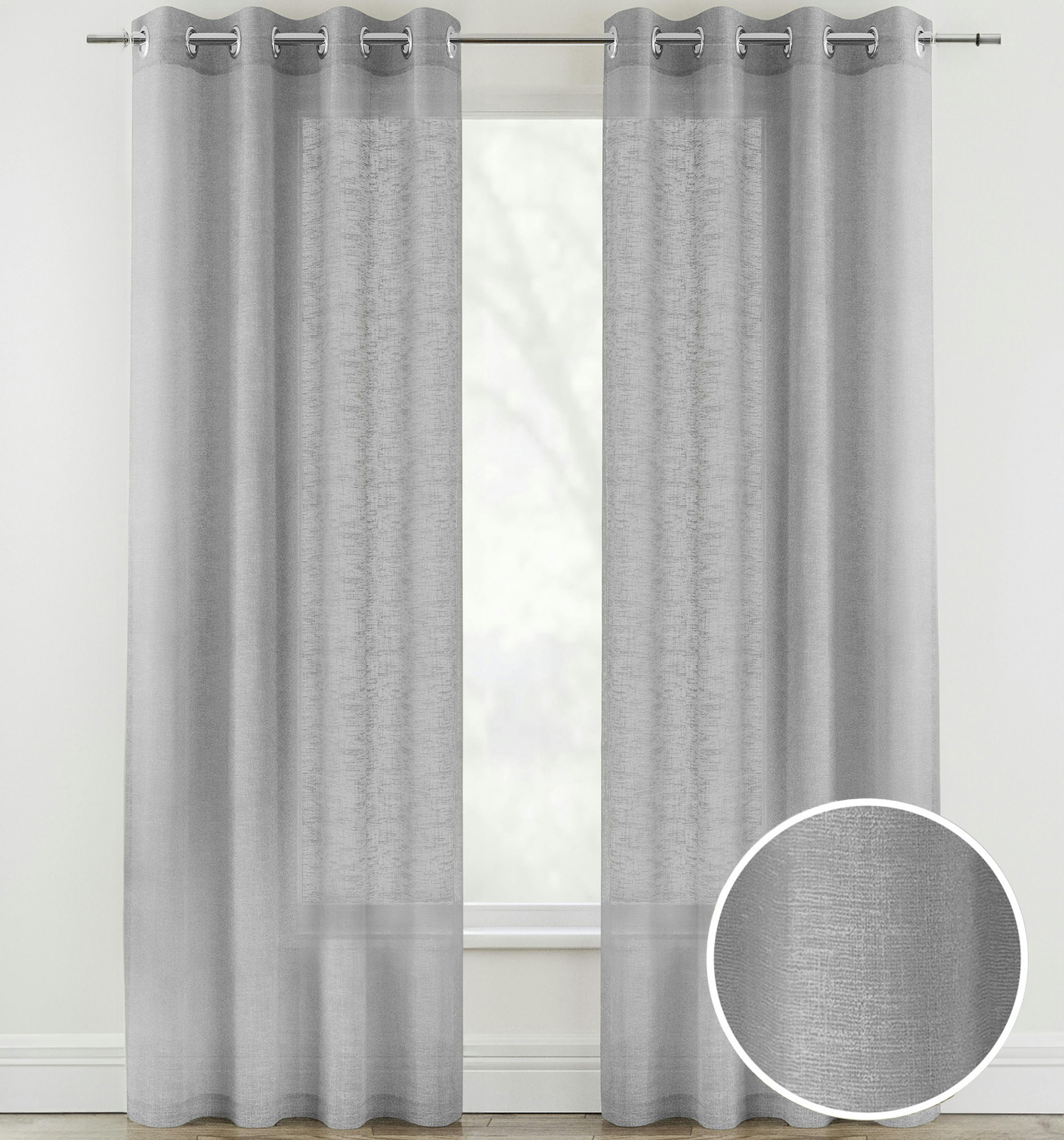 Tyrone Textiles Silver Crete Linen Look Sheer Voile Panel Pair With Eyelet Header - Ideal For Living Rooms & Bedrooms - 57" (145Cm) Width X 72" (183Cm) Drop