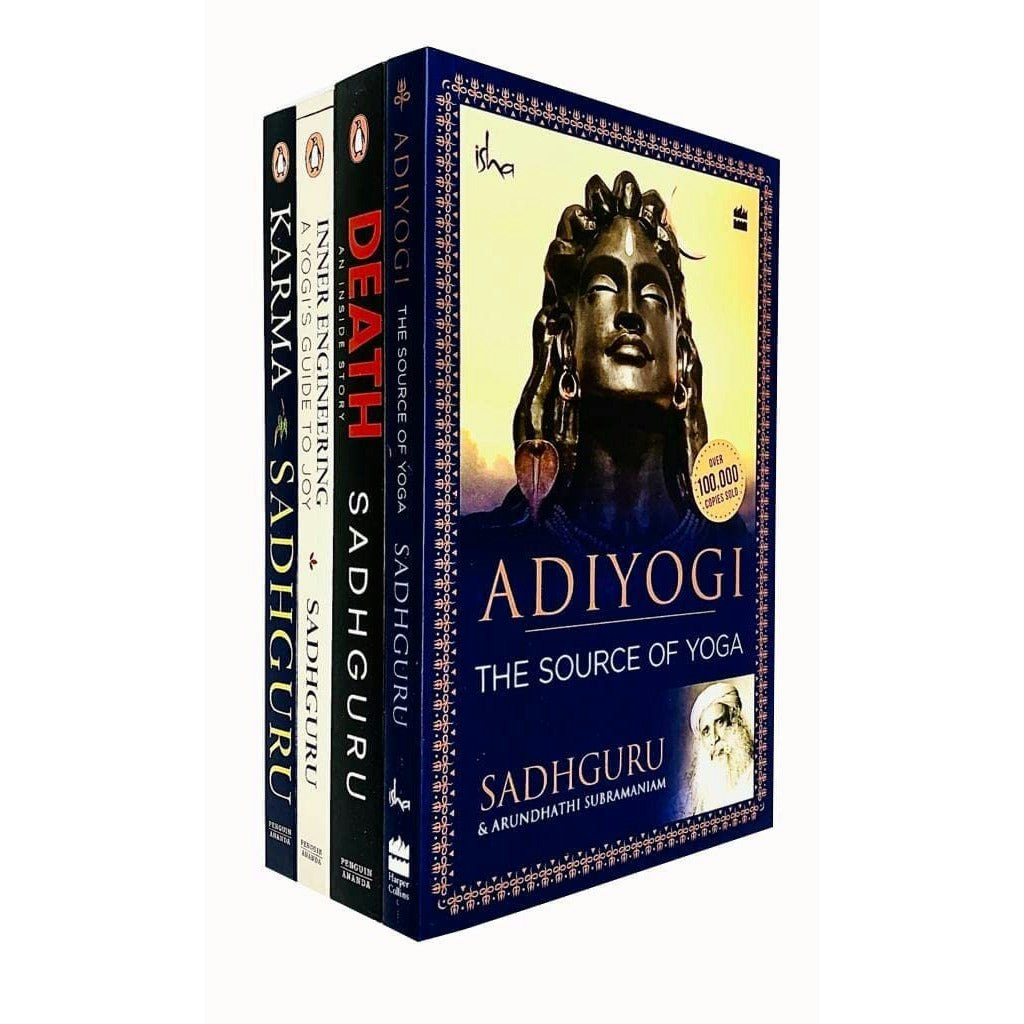 Harpercollins/Penguin Ananda Ananda Sadhguru Collection Books Set (Adiyogi The Source Of Yoga, Death, Inner Engineering, Karma) Size 4