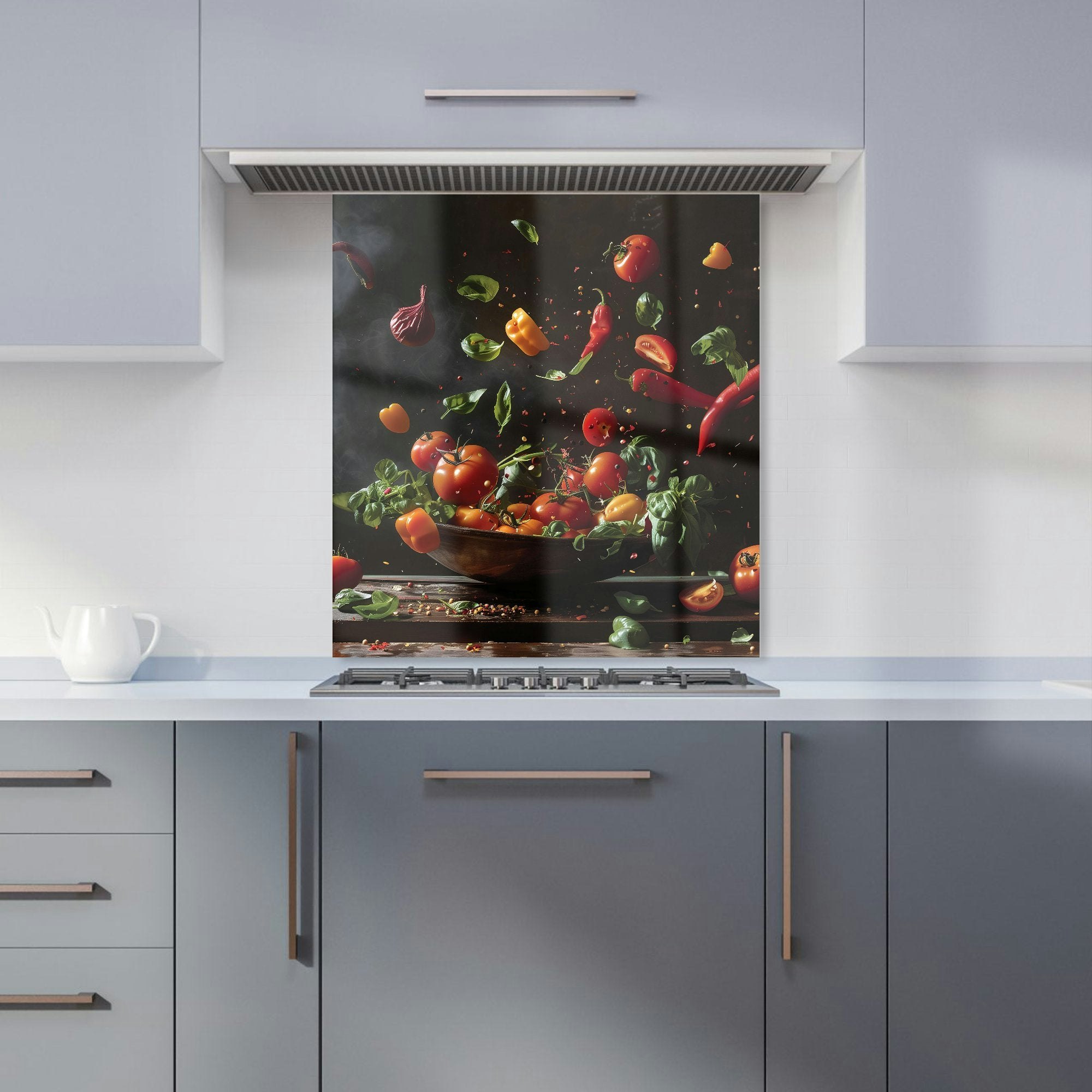 Warren Reed Dark - Designer Dynamic Levitation: Vegetable Ballet Kitchen Splashback - W600mm X H650mm