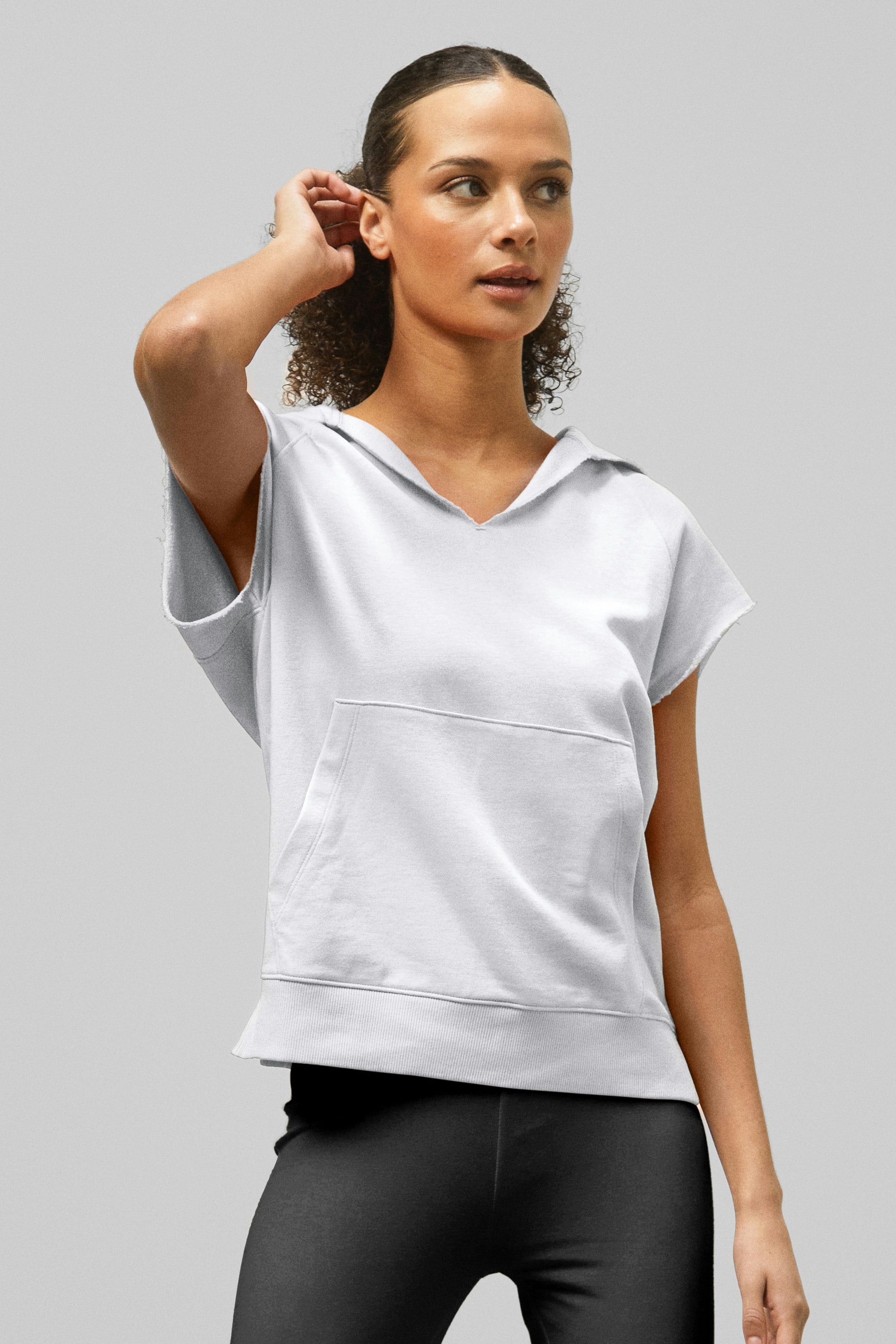Enorsia White Sleeveless Raw Edge Hoodie - 14 - 77% Cotton, 23% Polyester