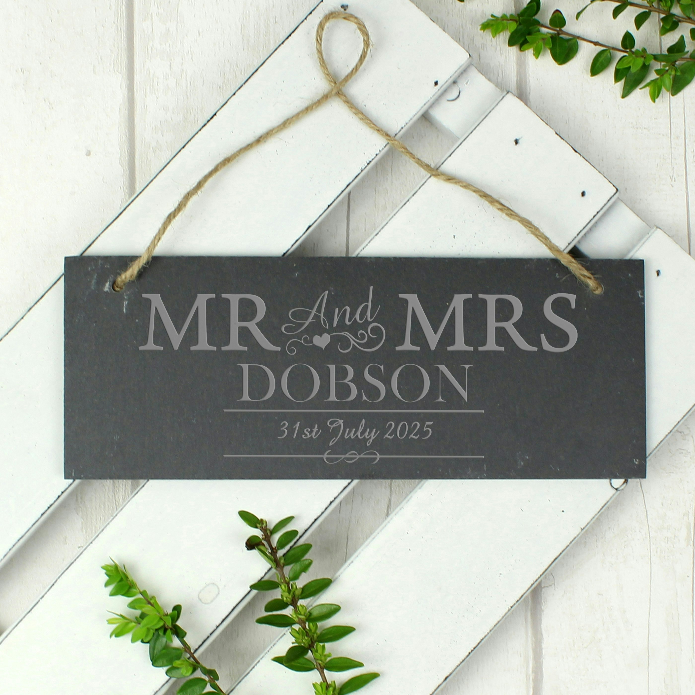 Personalised Memento Company Gold Personalised Mr & Mrs Hanging Slate Plaque