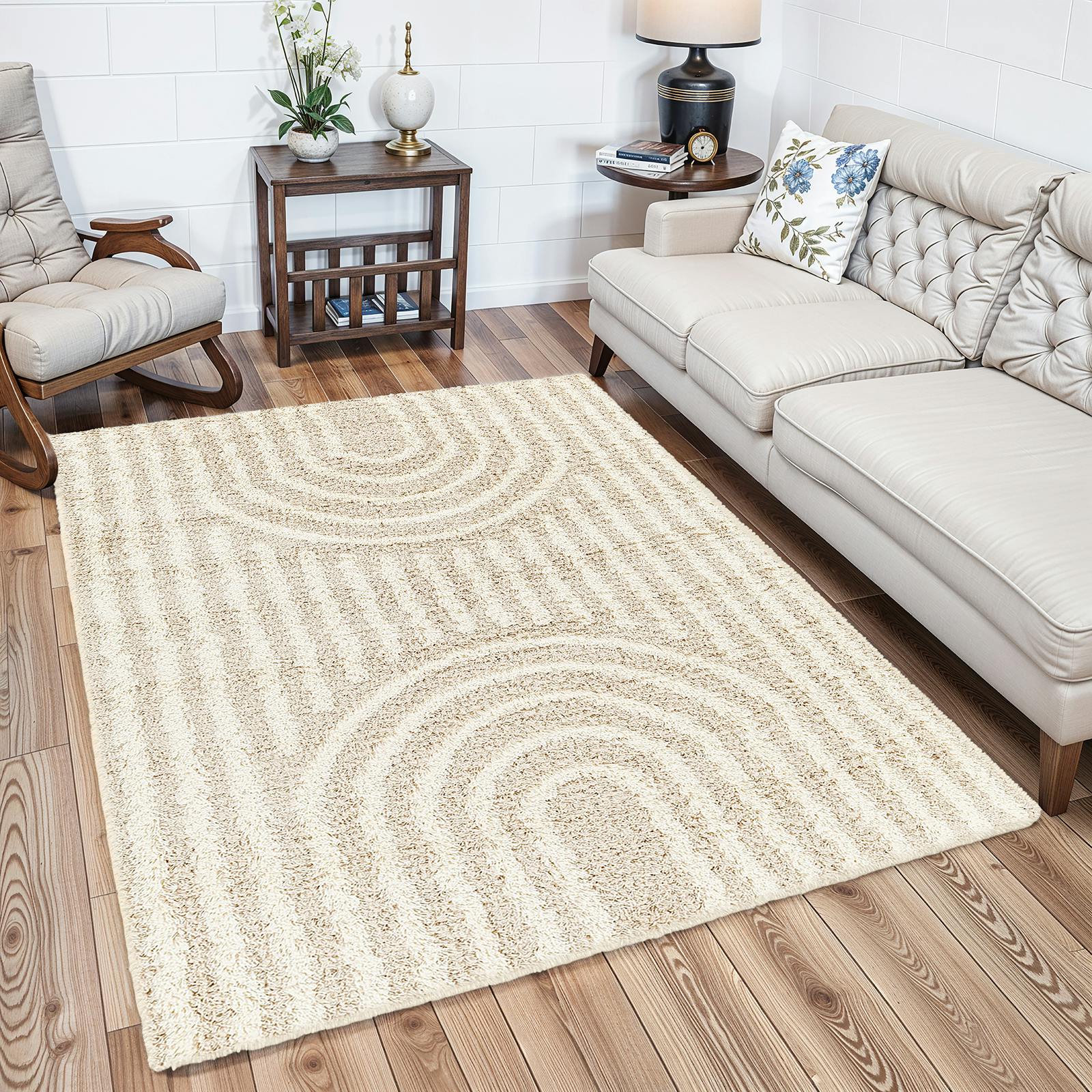 Photos - Area Rug Rackhams Urban Shag-Modern Beige Ivory Cream Green Soft Plush Pile Rug - 160 x 220 cm