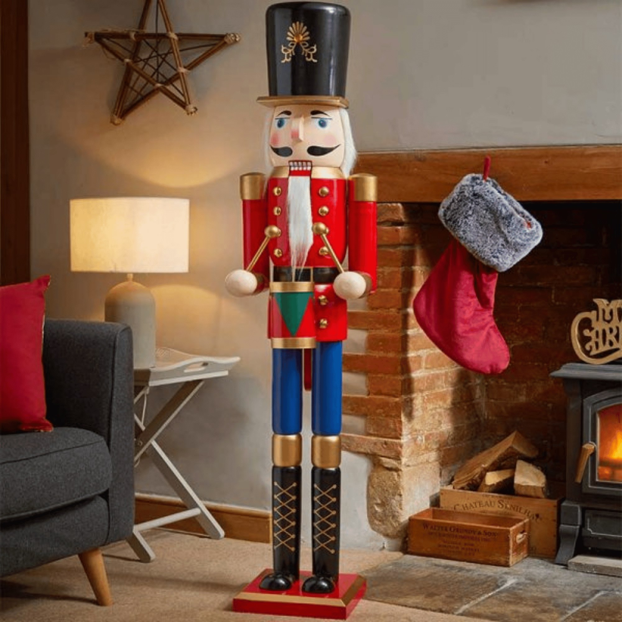 Rackhams Red/Gold 1.5M (5Ft) Tall Wooden Hand Painted Christmas Nutcracker Decoration