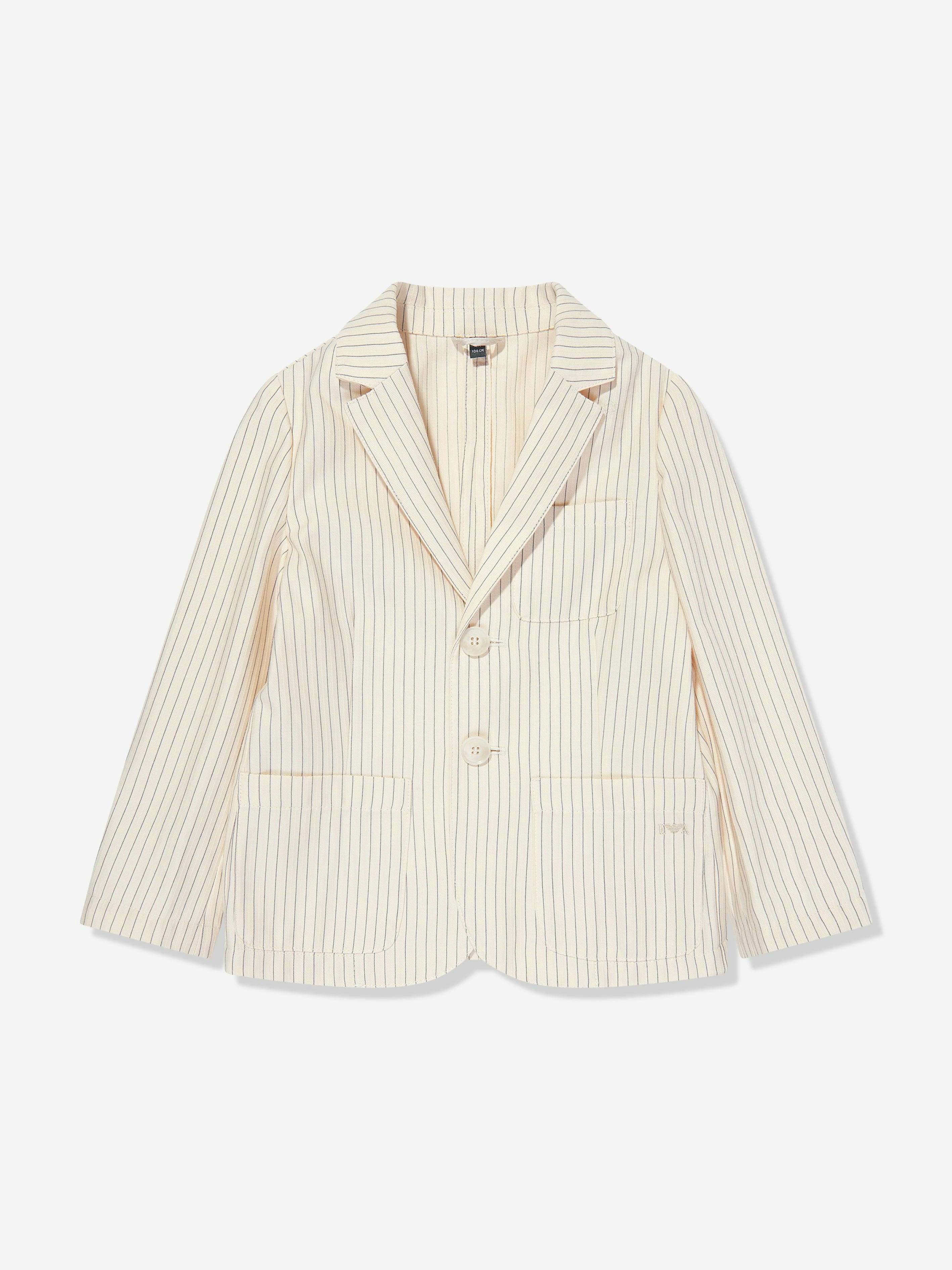 Emporio Armani Boys Ivory Striped Linen Blazer In - 16 Yrs