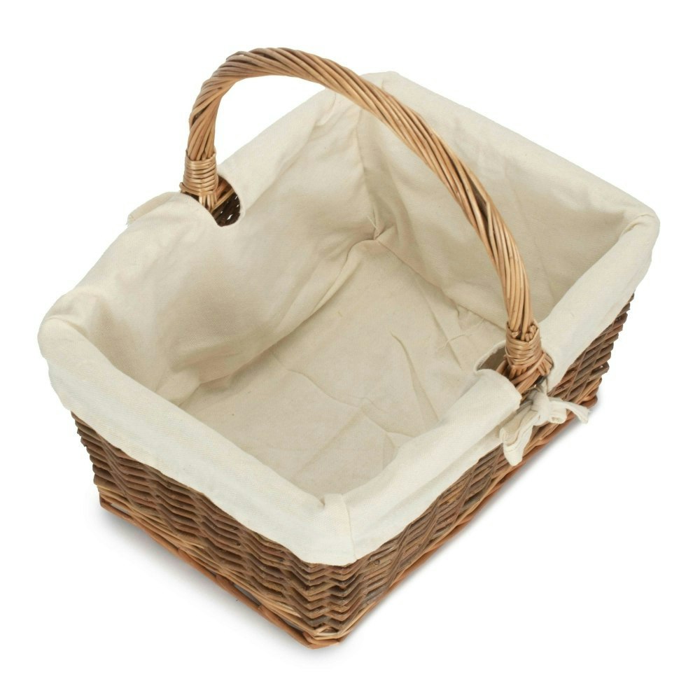 Rackhams White Rectangular Unpeeled Willow Shopping Basket With Lining - Large