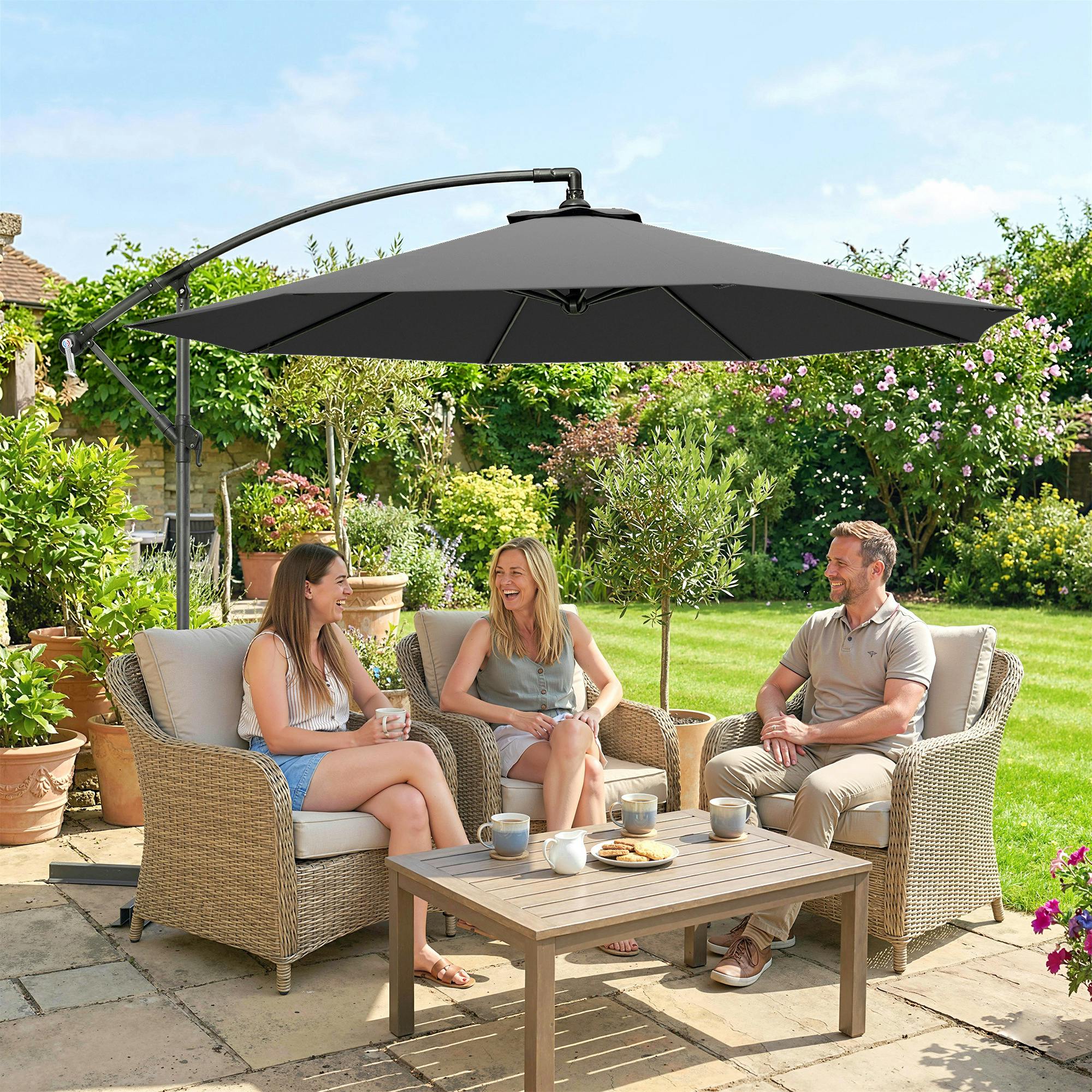 Rackhams Grey 3(M) Banana Parasol Cantilever Umbrella Garden - 295 X 295 X 250 Cm