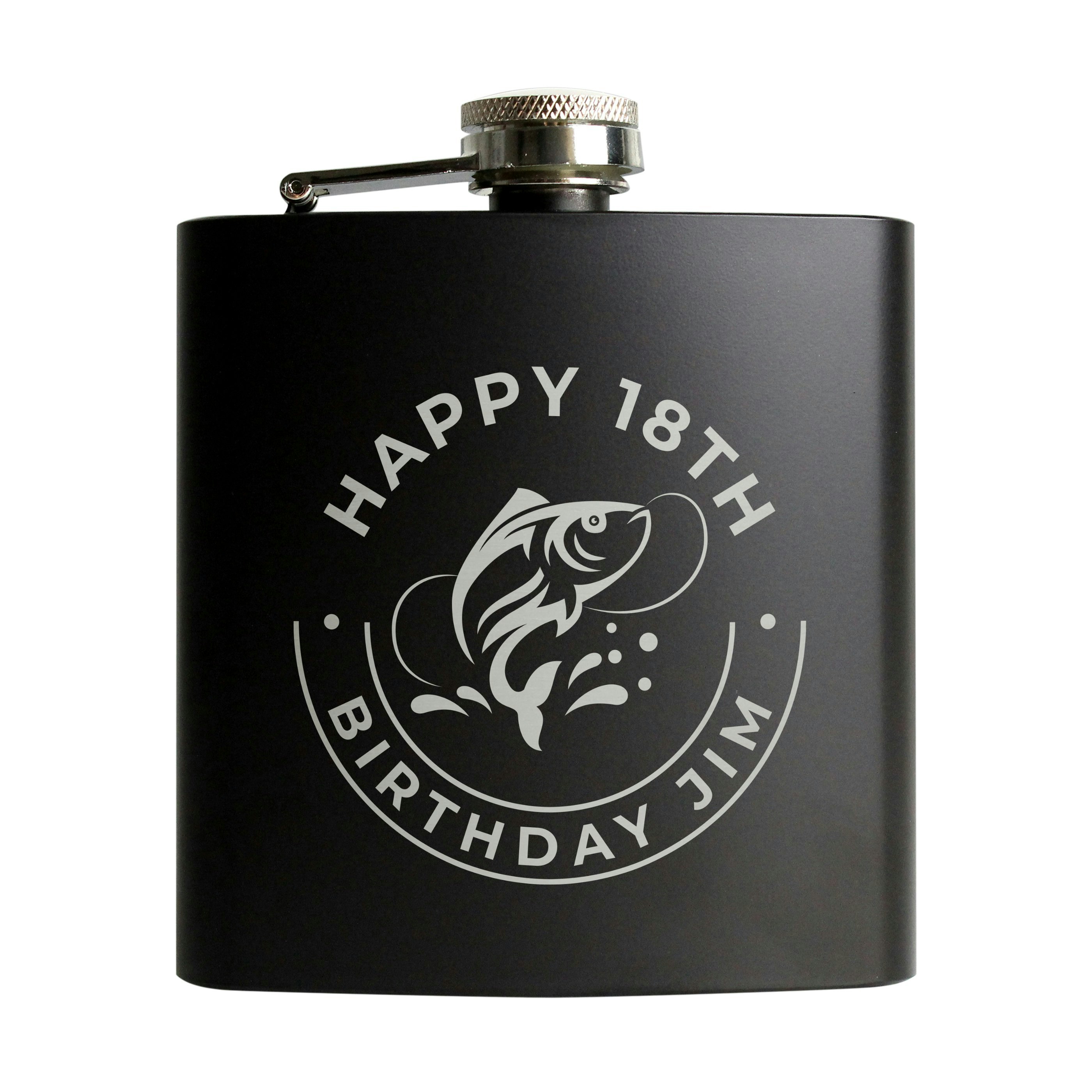 Rackhams Black Personalised Fishing Hip Flask