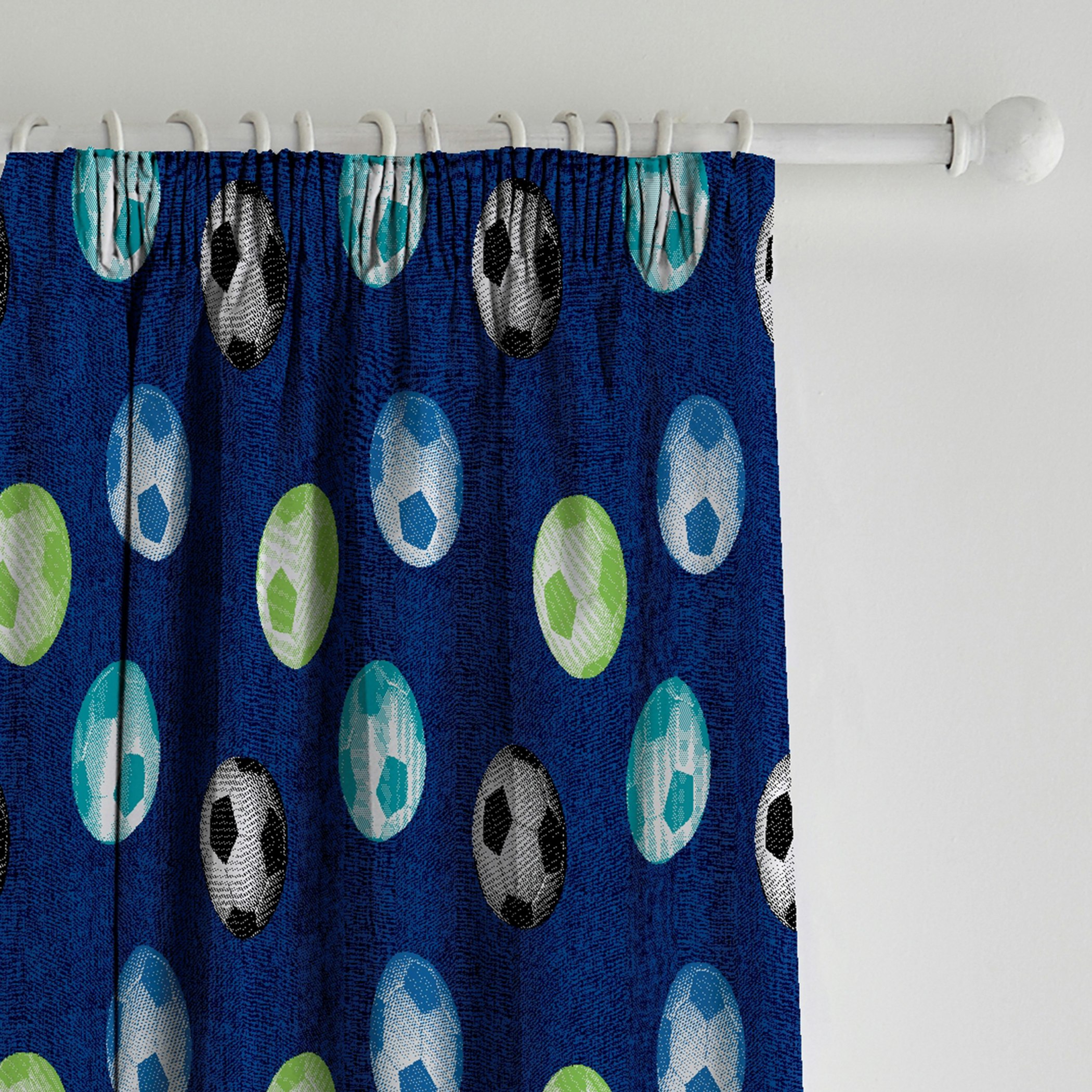 Rackhams Blue Football Lined Pencil Pleat Curtains - 66X72 Inch