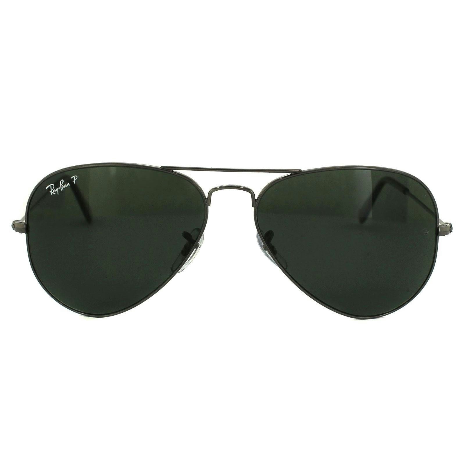 Ray-Ban Green Sunglasses Aviator 3025 Gunmetal Polarised 004/58 Size 004