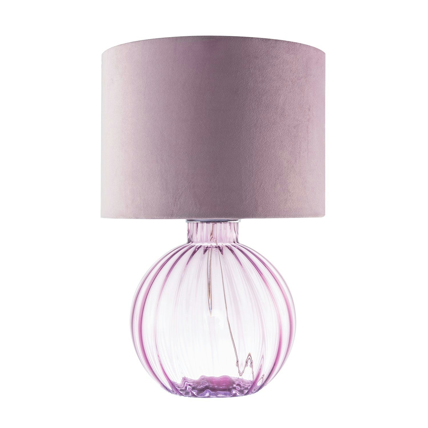Rackhams Lilac Contemporary Ribbed Glass Table Lamp With Velvet Fabric Shade