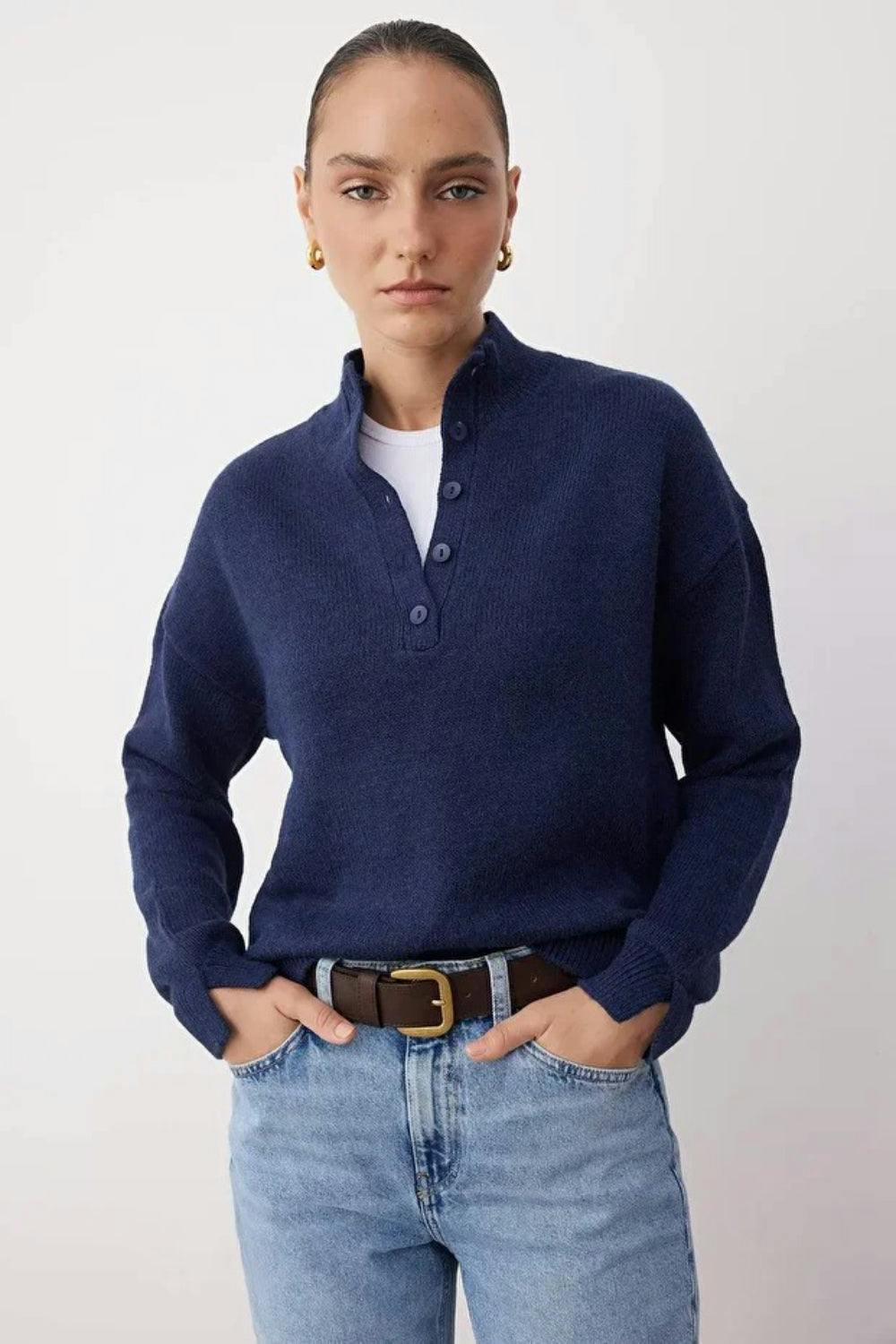 Hoxton Gal Soft-Touch Knit Sweater - Navy - S