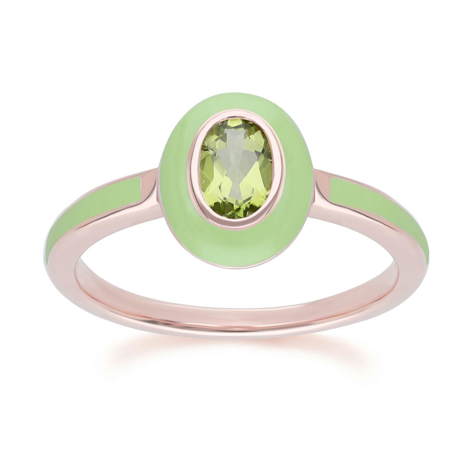 Gemondo Green/Gold/Silver Siberian Waltz Enamel & Oval Peridot Ring In Rose Plated Sterling - O