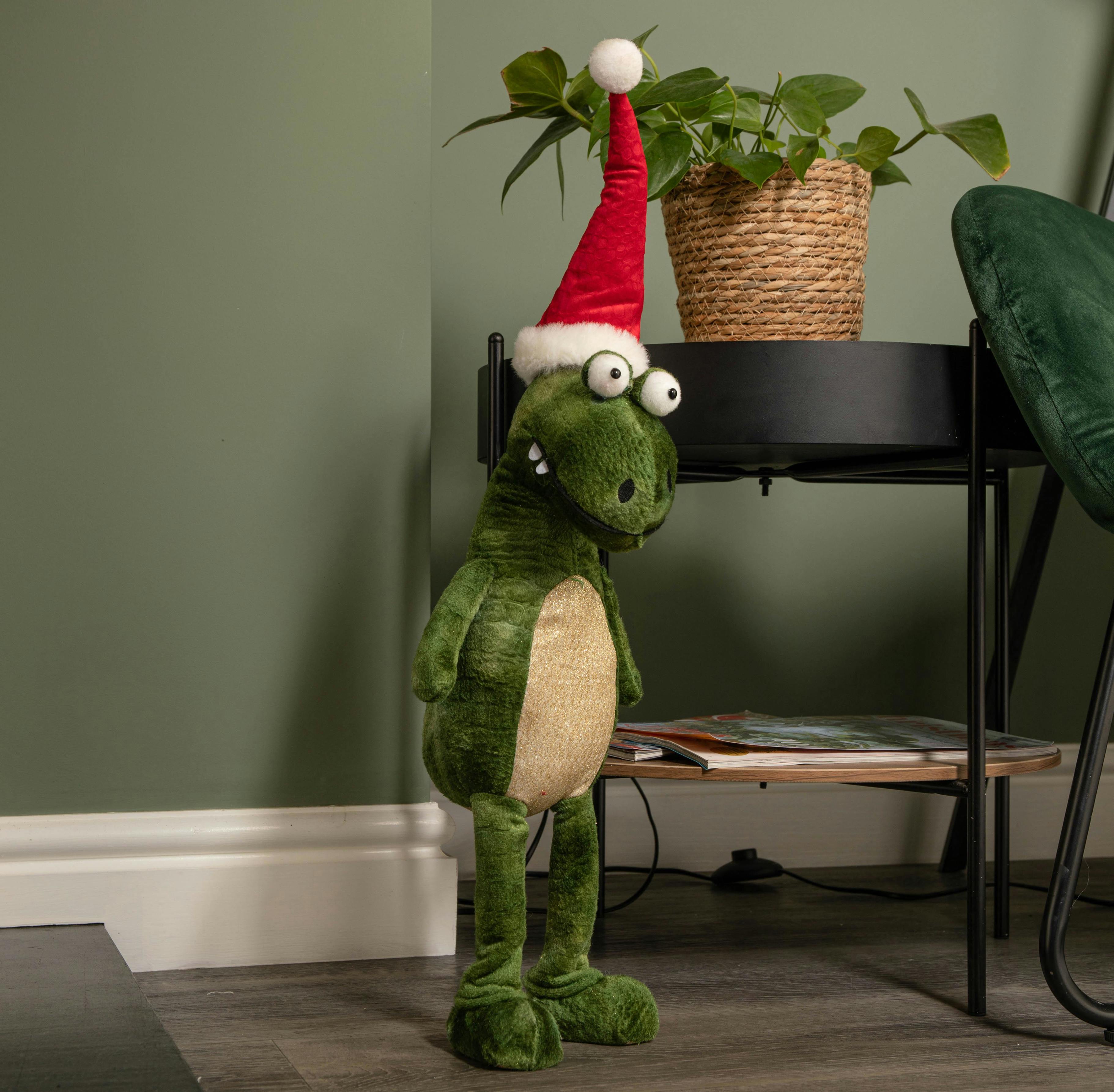 Rackhams Green 60Cm Standing Christmas Dinosaur With Santa Hat - Image 5