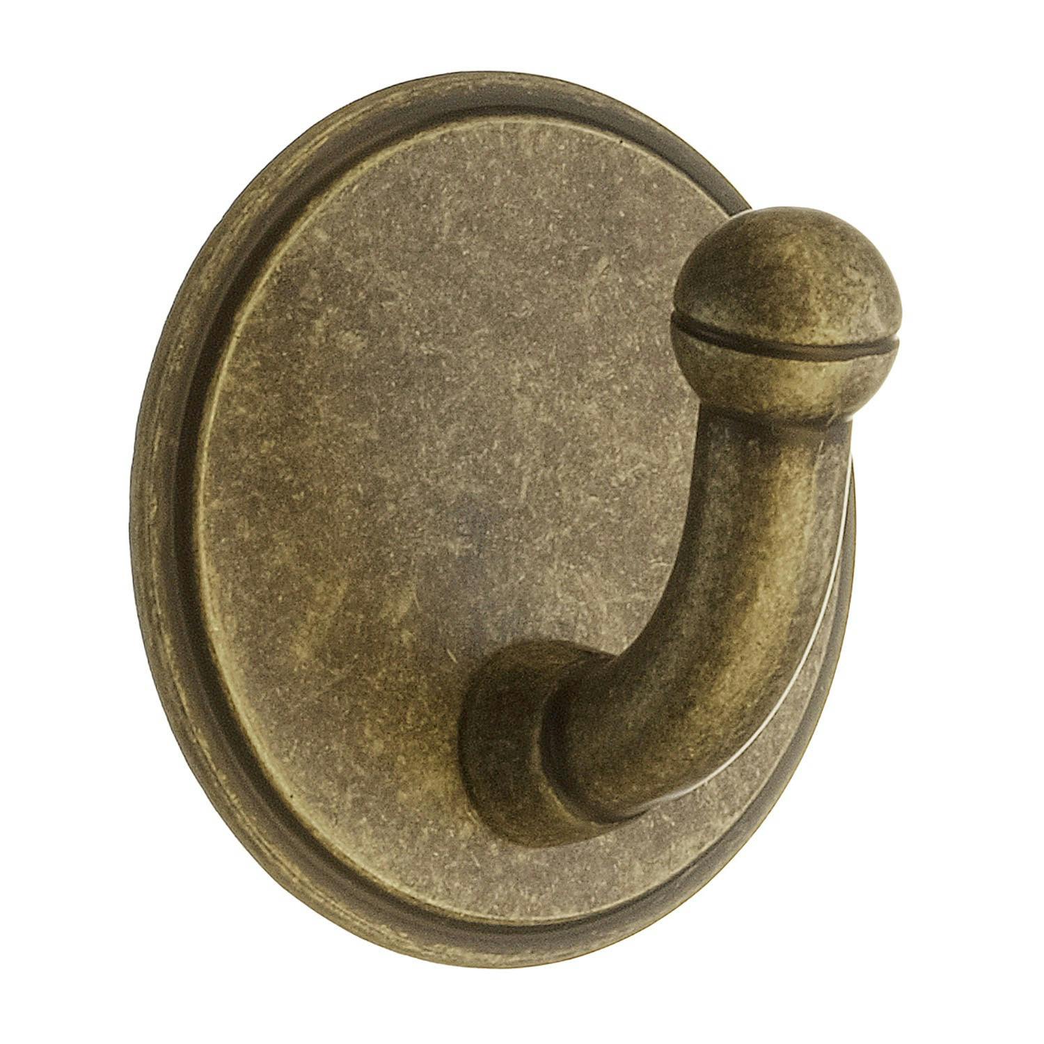 Rackhams Antique Brass Finish Single Hook (48 X 48Mm) Self Adhesive Bathroom Wall Mounted