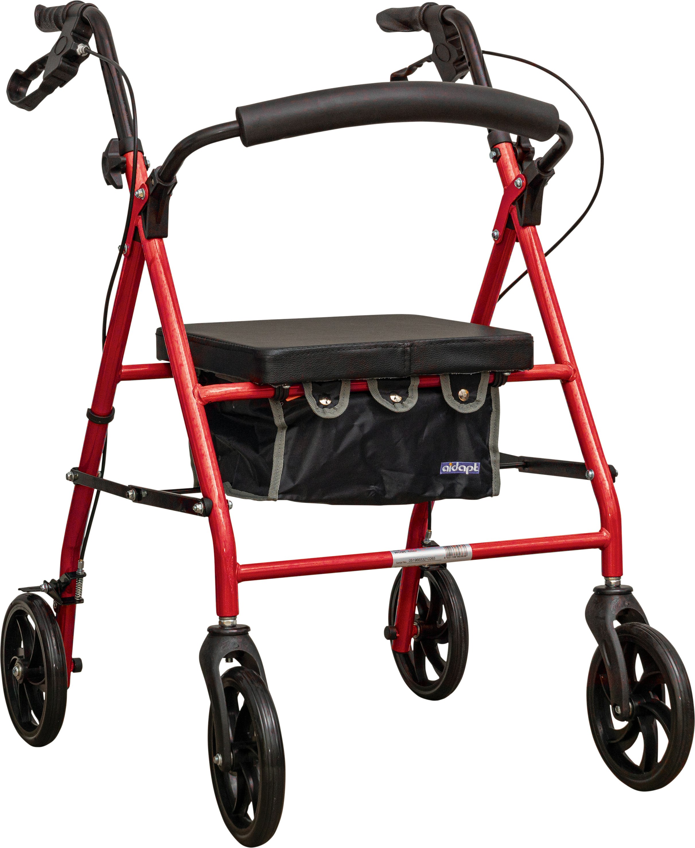 Aidapt Red Four Wheeled Rollator With Bag