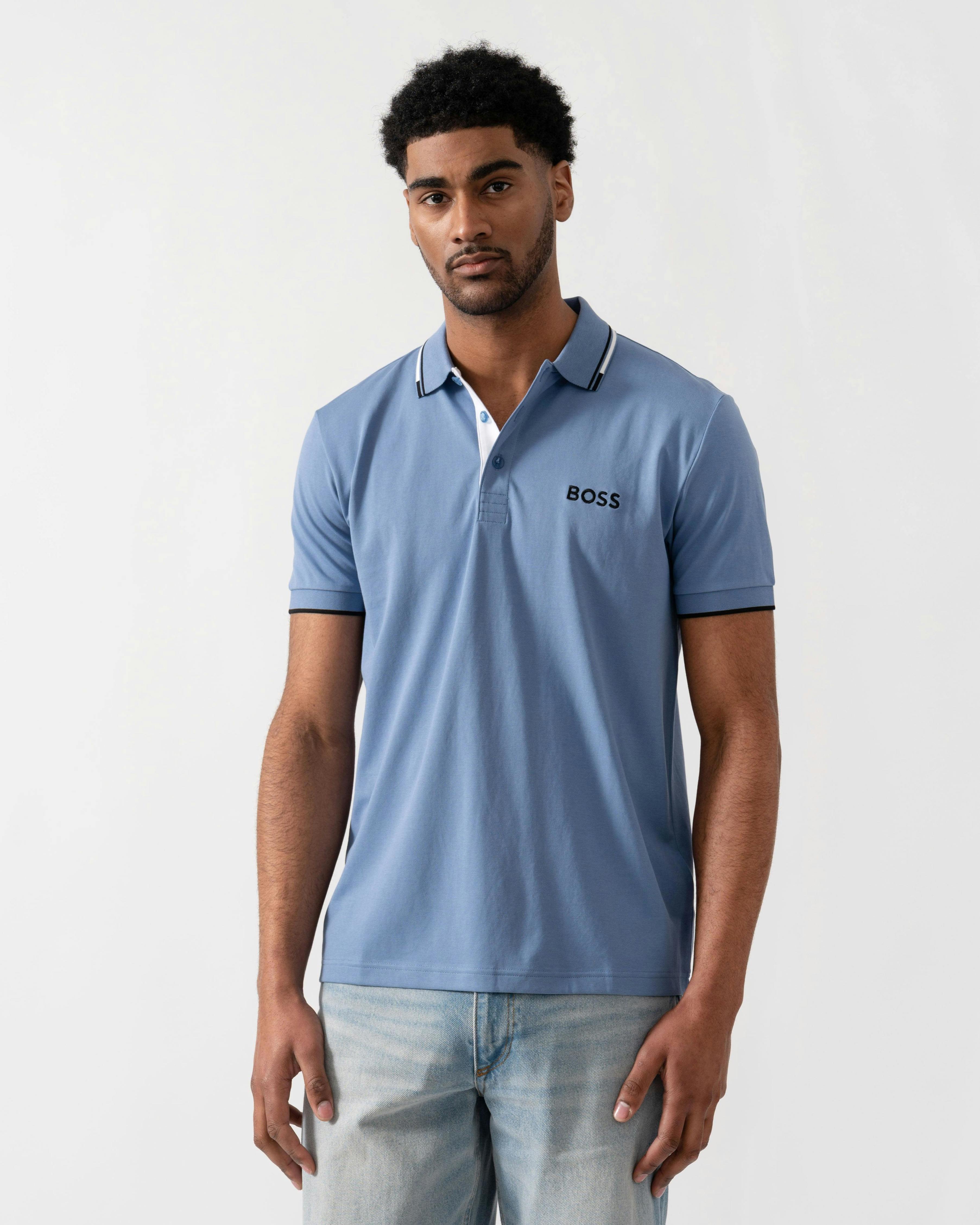 Boss Men's Green/Light/Blue Paddy Pro Cotton Blend Polo Shirt With Contrast Logos - /Pastel 459 - /Pastel 459 - L