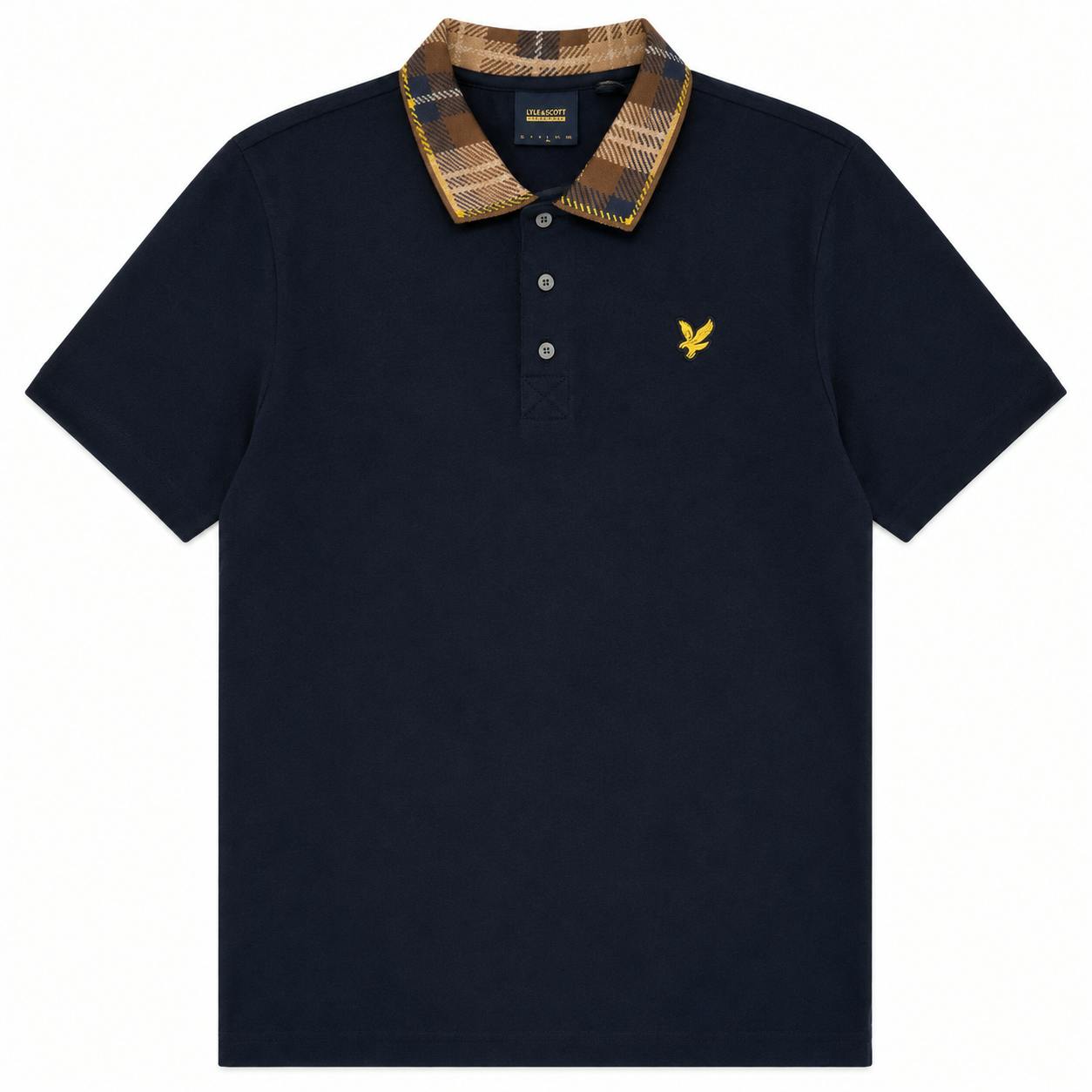 Lyle & Scott Brown Tartan Collar Polo Shirt Navy/ - Xxl