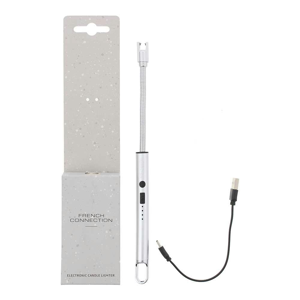 French Connection Rechargable Candle Lighter | USB Plasma Lighter with 360° Long Flexible Neck | Arc Windproof Lighter with LED Battery Display | Flameless with Safe Button (Silver) - Image 3